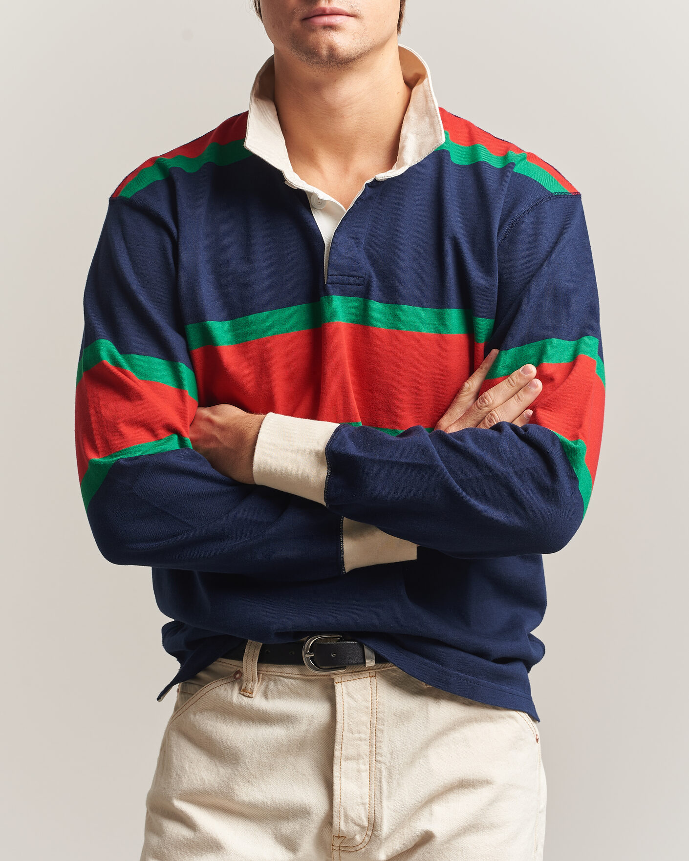 Mies | Puserot | Drake's | Middle Stripe Rugby Navy/Red/Green