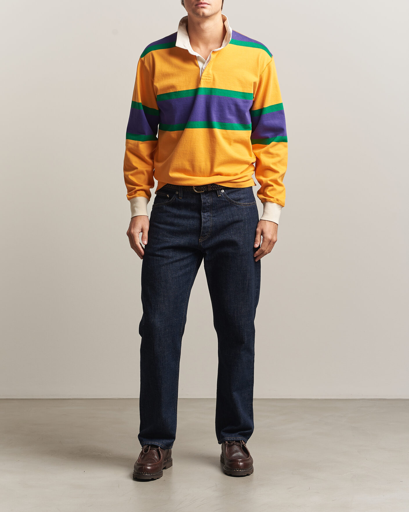 Mies | Puserot | Drake's | Block Stripe Rugby Yellow