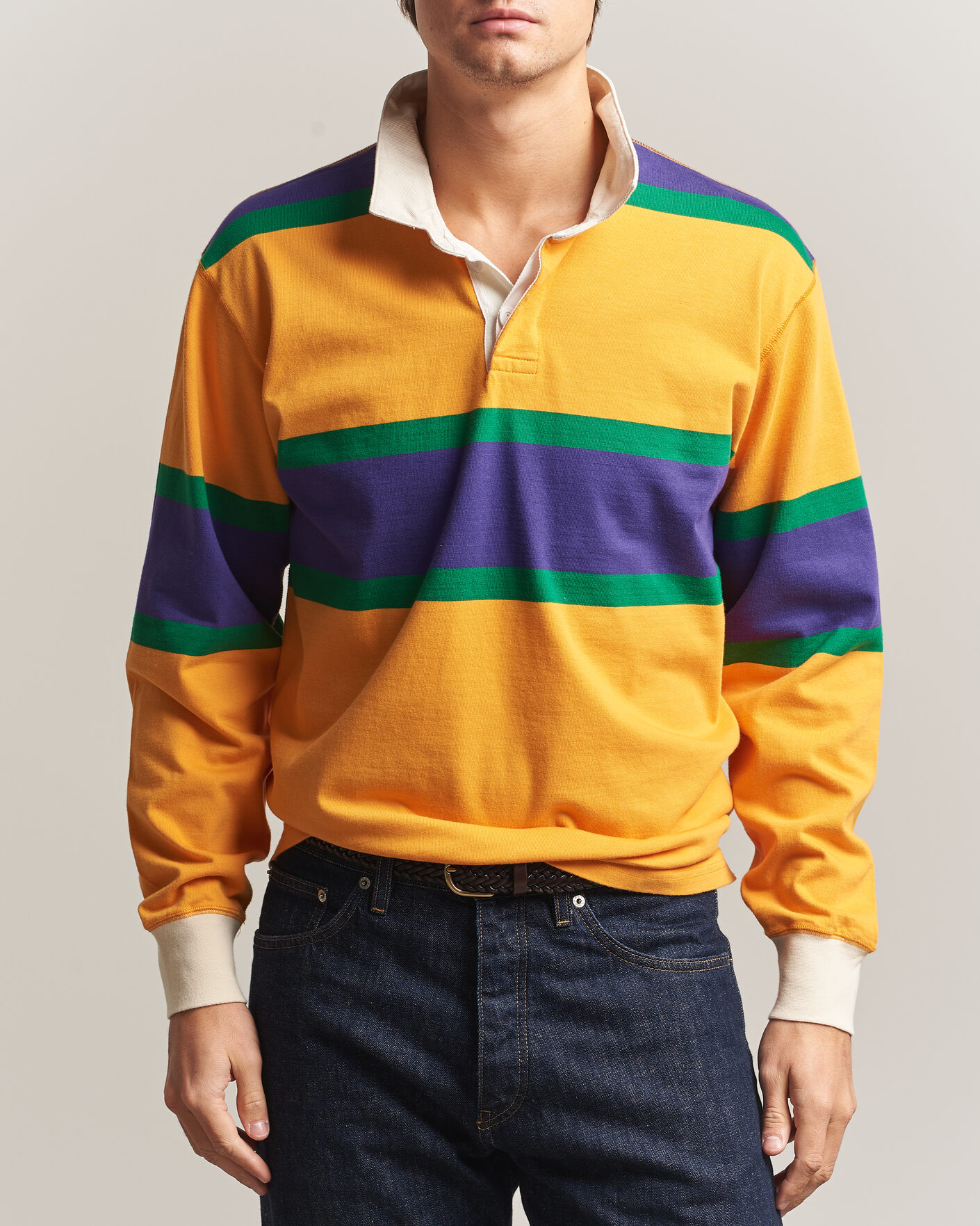 Mies | Puserot | Drake's | Block Stripe Rugby Yellow
