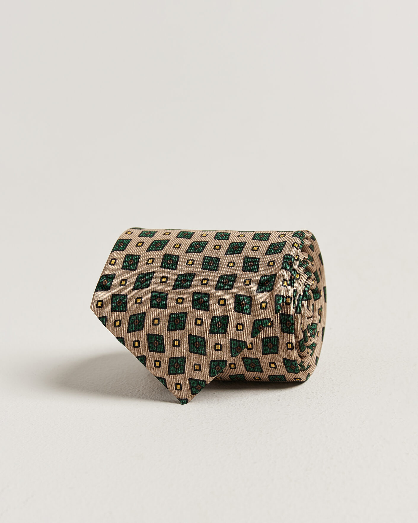 Mies | Solmiot | Drake's | Mini Diamond Dot Pattern Silk Tie Beige/Green