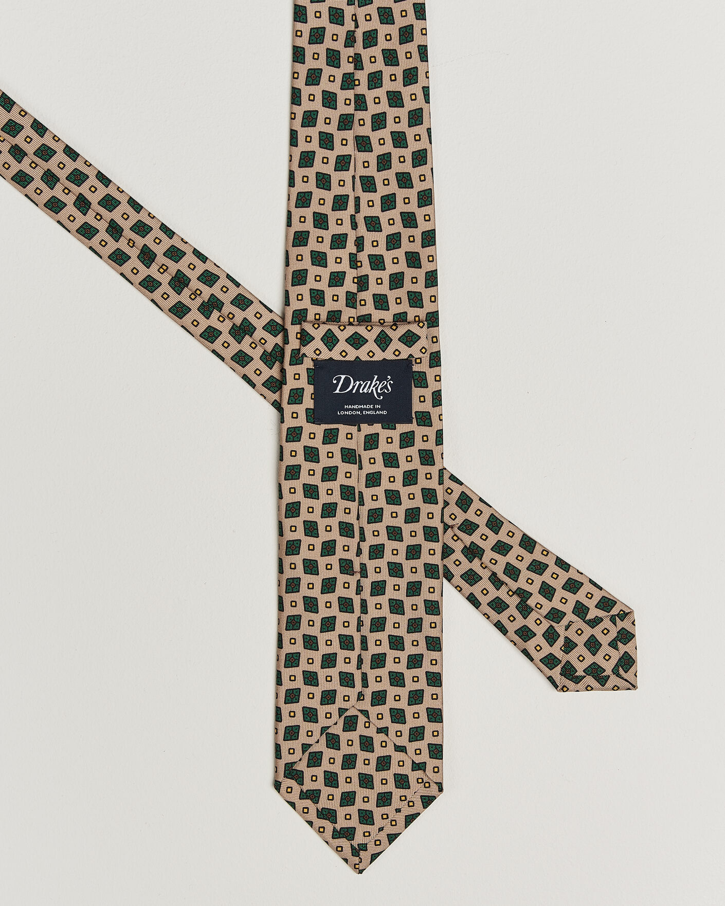 Mies | Solmiot | Drake's | Mini Diamond Dot Pattern Silk Tie Beige/Green