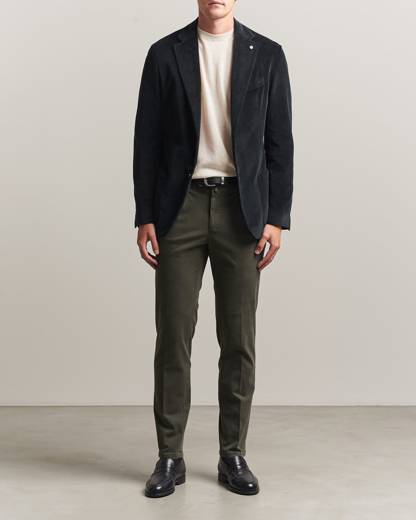 Mies | Housut | Briglia 1949 | Easy Fit Pleated Cotton Stretch Trousers Military