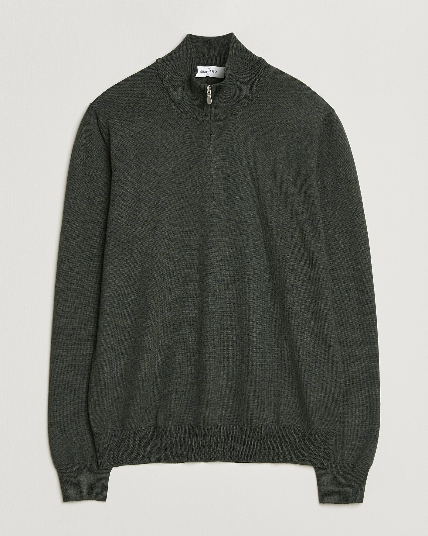 Mies | Puserot | Gran Sasso | Merino Fashion Fit Half Zip Olive Melange