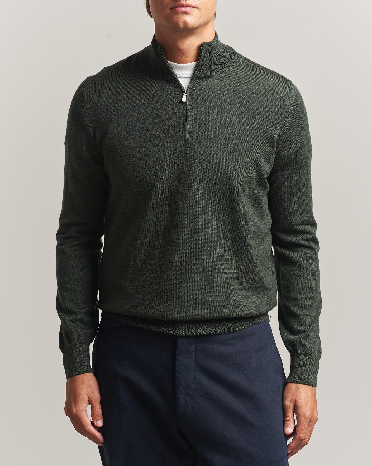 Mies | Puserot | Gran Sasso | Merino Fashion Fit Half Zip Olive Melange