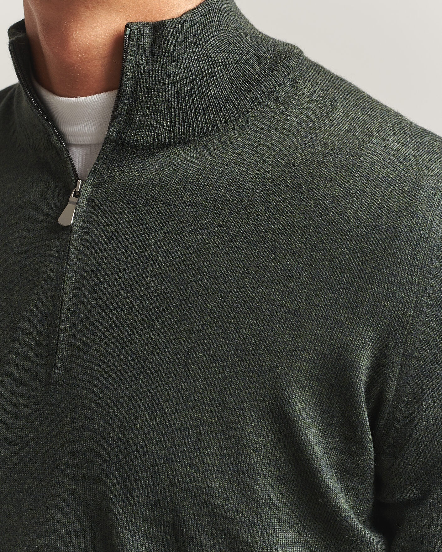 Mies | Puserot | Gran Sasso | Merino Fashion Fit Half Zip Olive Melange