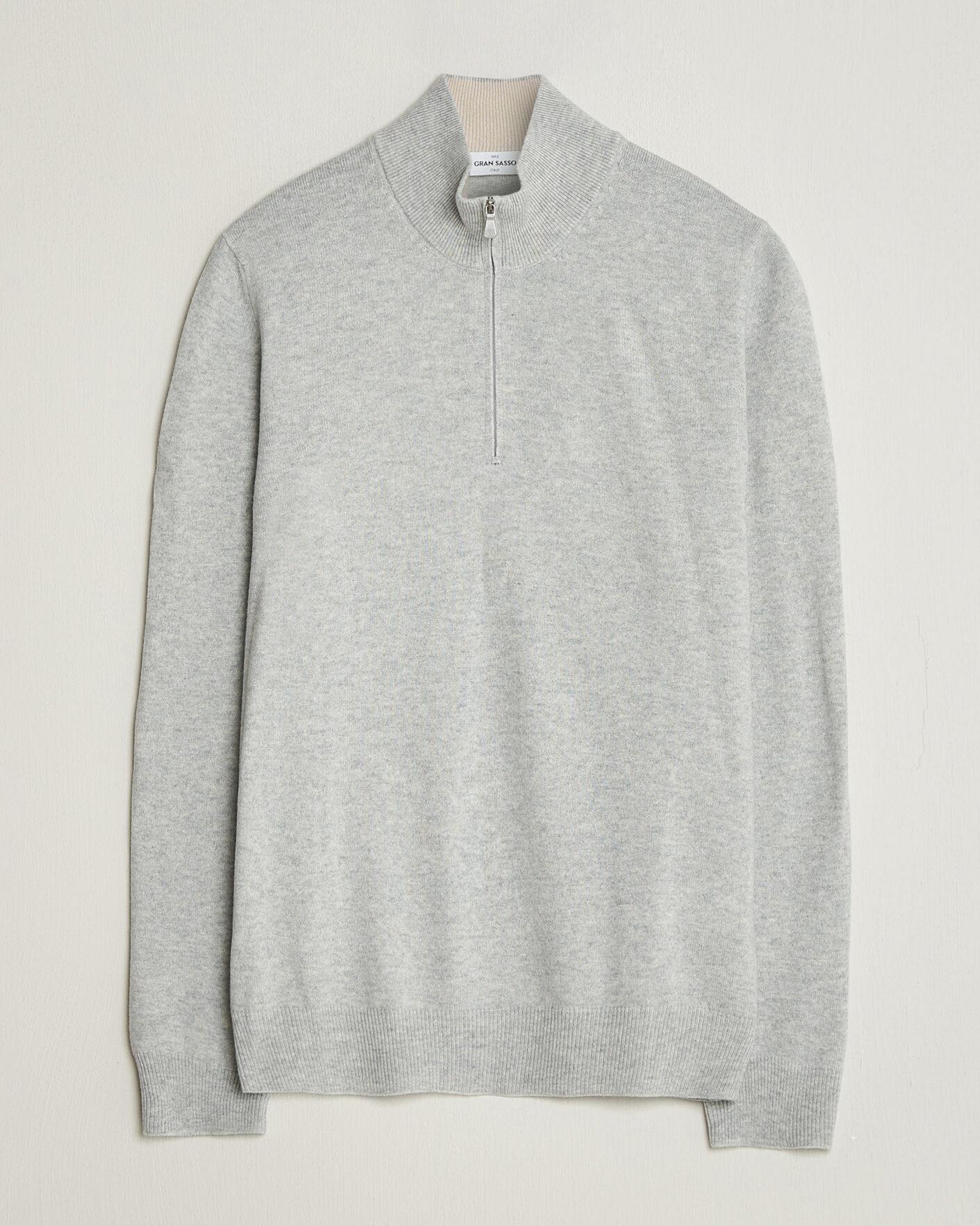 Mies | Puserot | Gran Sasso | Wool/Cashmere Half Zip Light Grey Melange