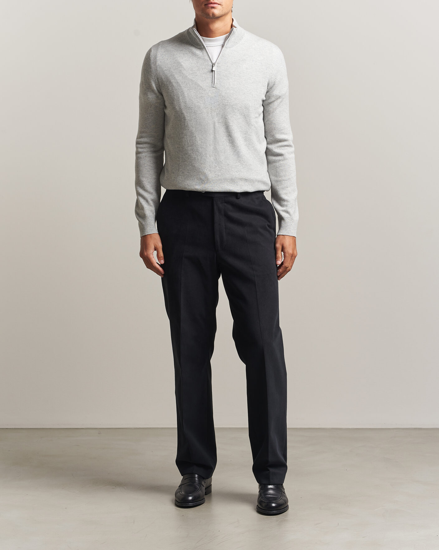 Mies | Puserot | Gran Sasso | Wool/Cashmere Half Zip Light Grey Melange