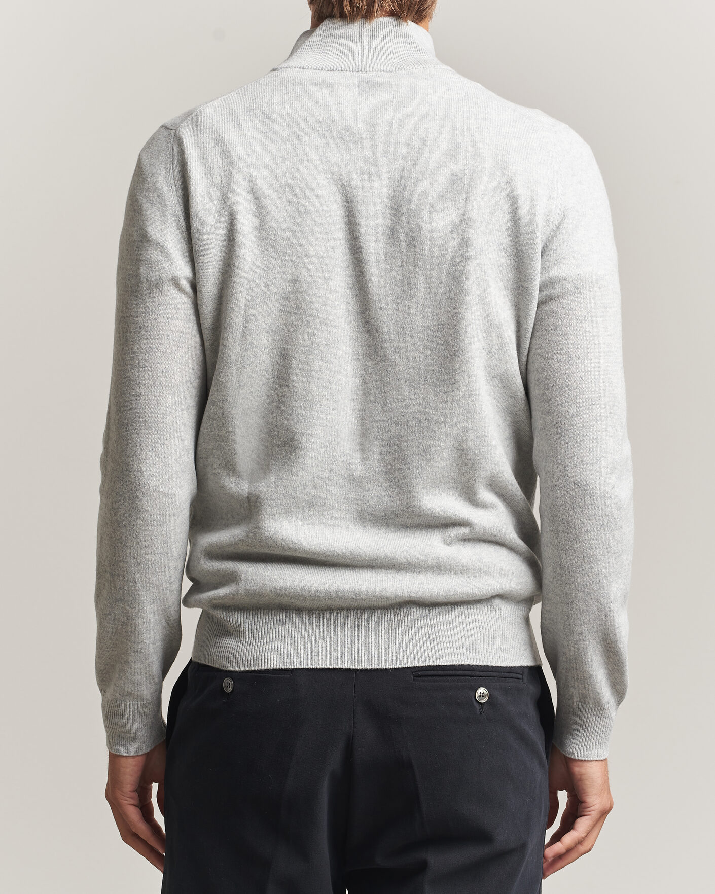 Mies | Puserot | Gran Sasso | Wool/Cashmere Half Zip Light Grey Melange