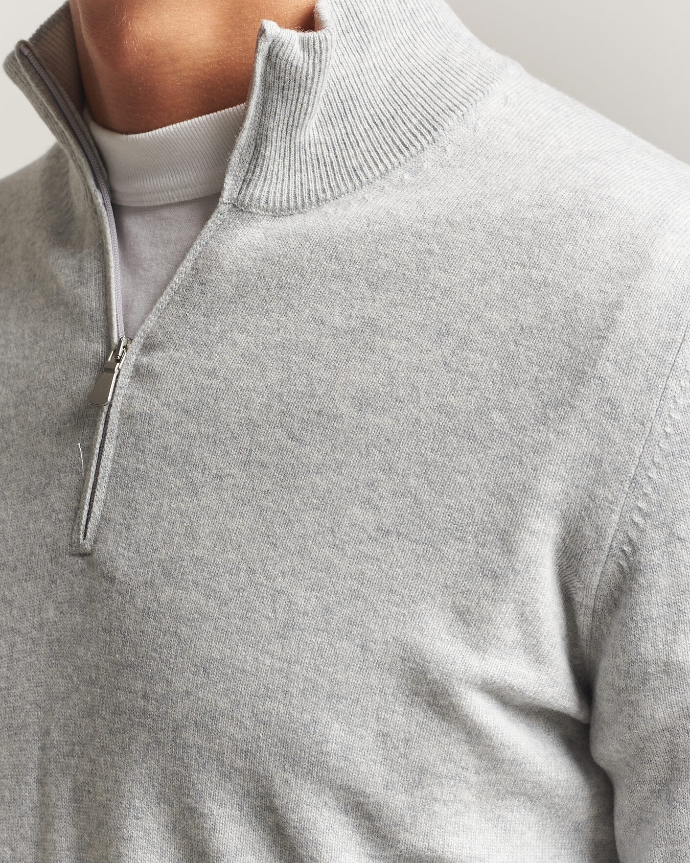Mies | Puserot | Gran Sasso | Wool/Cashmere Half Zip Light Grey Melange