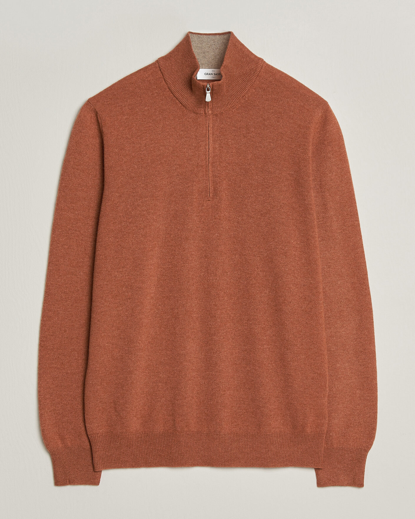 Mies | Puserot | Gran Sasso | Wool/Cashmere Half Zip Rust Orange