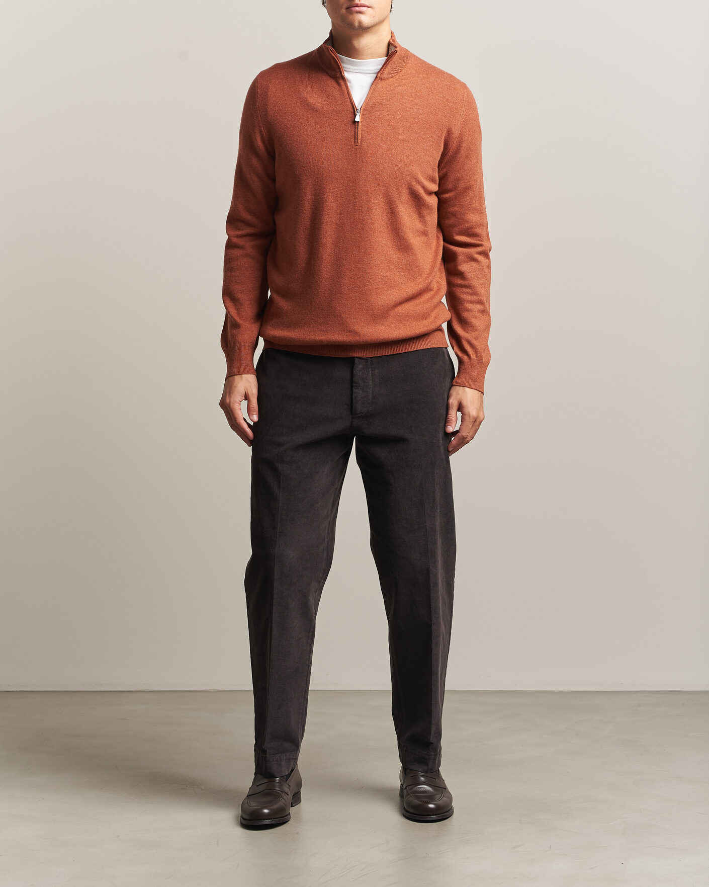 Mies | Puserot | Gran Sasso | Wool/Cashmere Half Zip Rust Orange