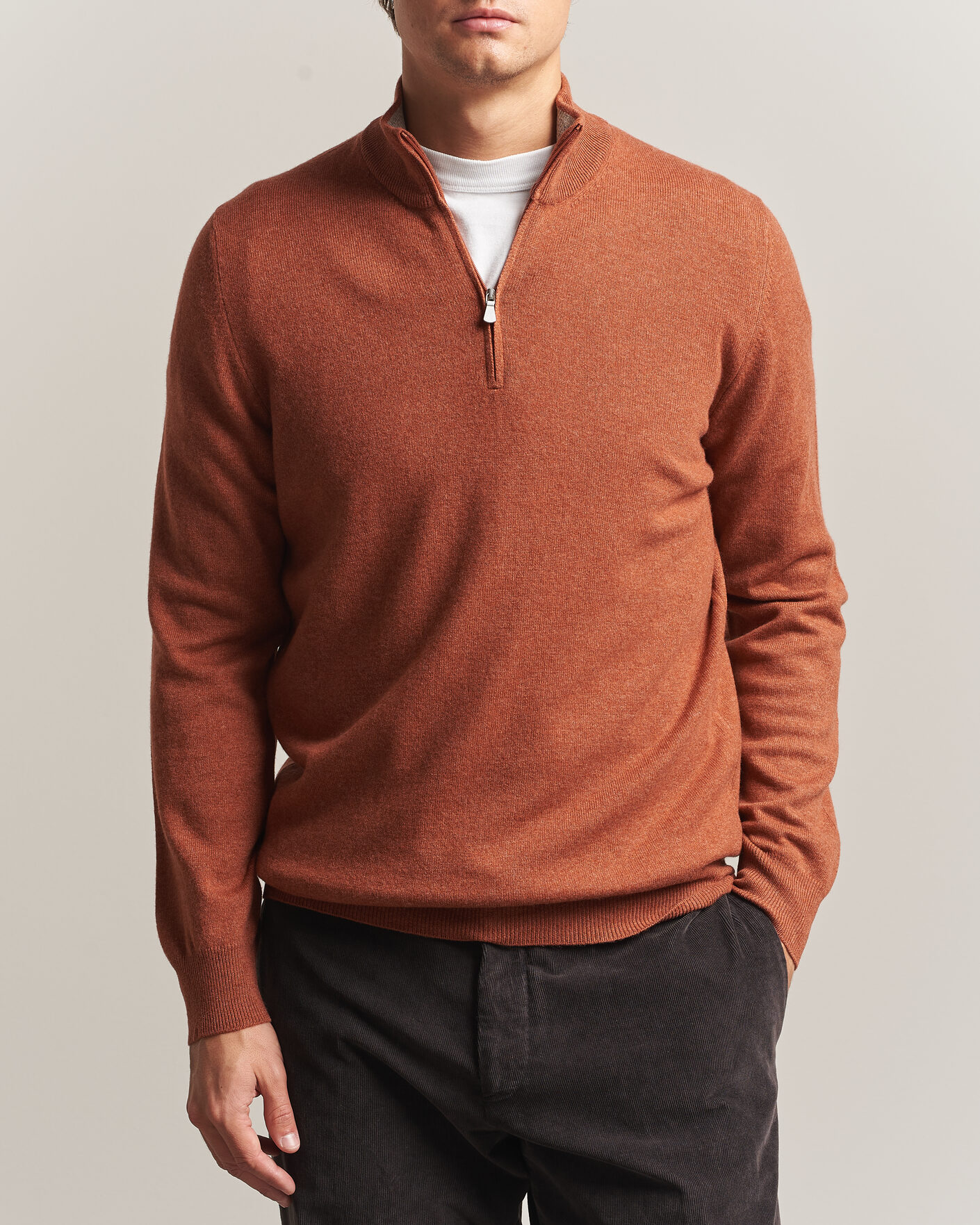 Mies | Puserot | Gran Sasso | Wool/Cashmere Half Zip Rust Orange