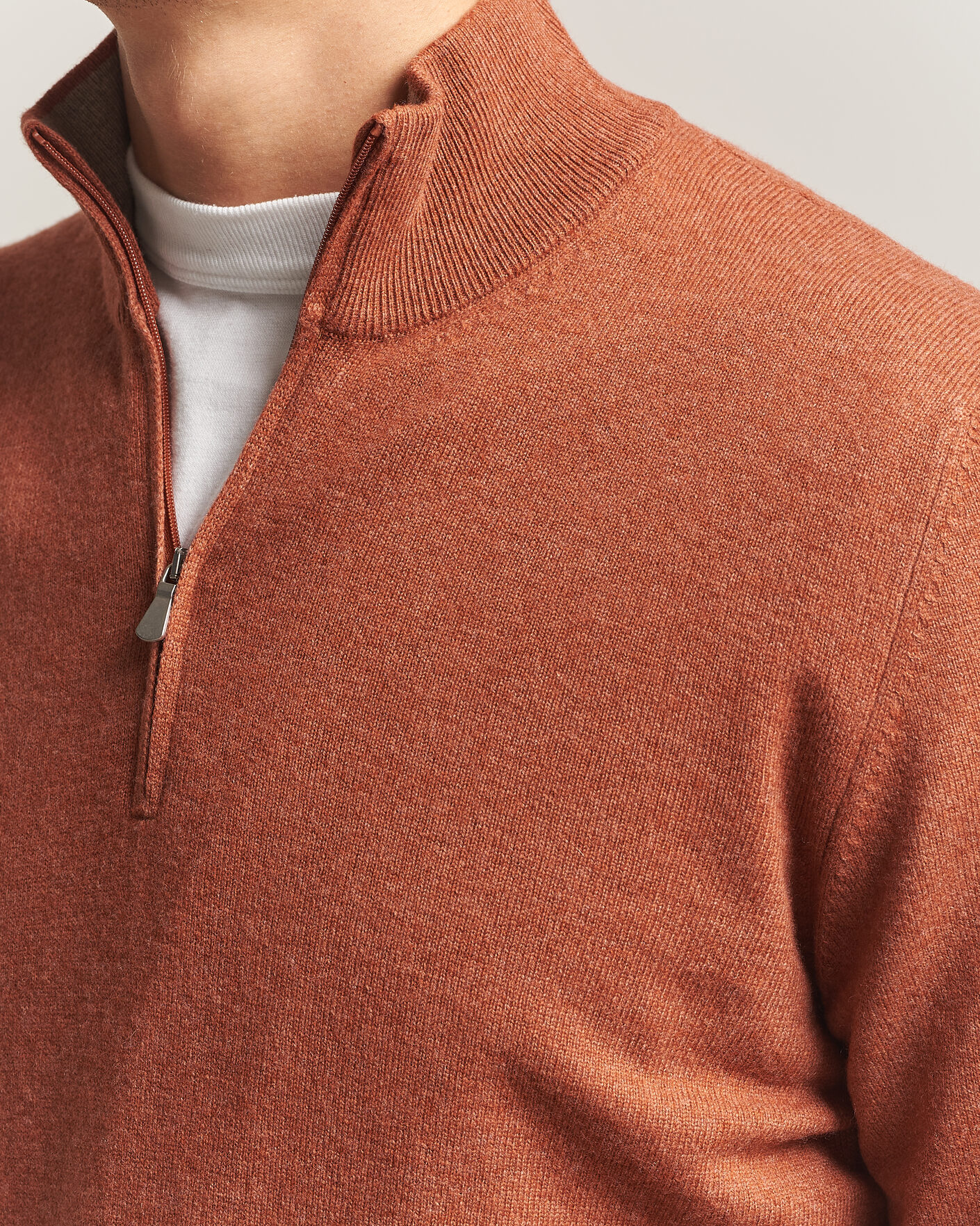 Mies | Puserot | Gran Sasso | Wool/Cashmere Half Zip Rust Orange