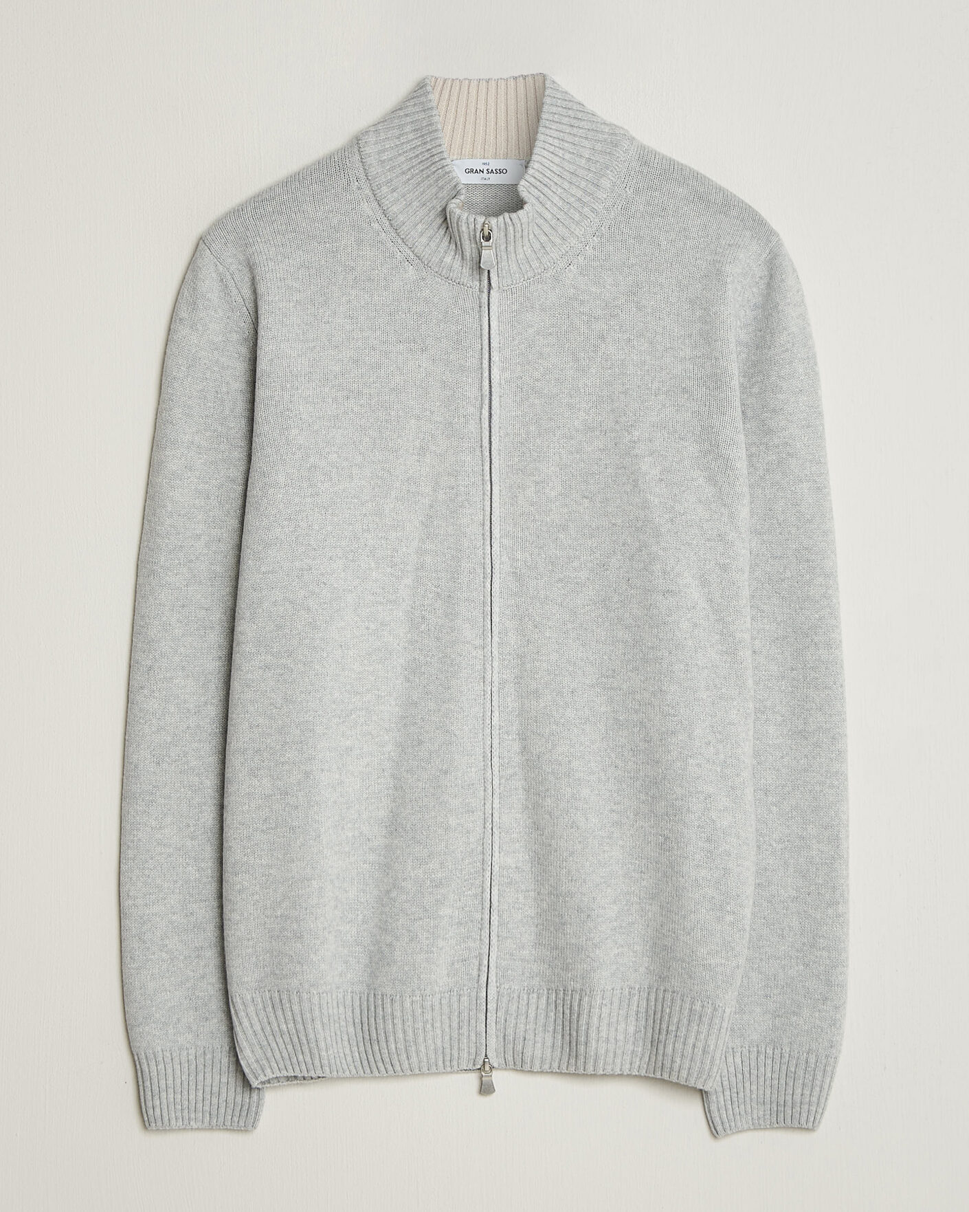 Mies | Puserot | Gran Sasso | Wool/Cashmere Full Zip Light Grey Melange