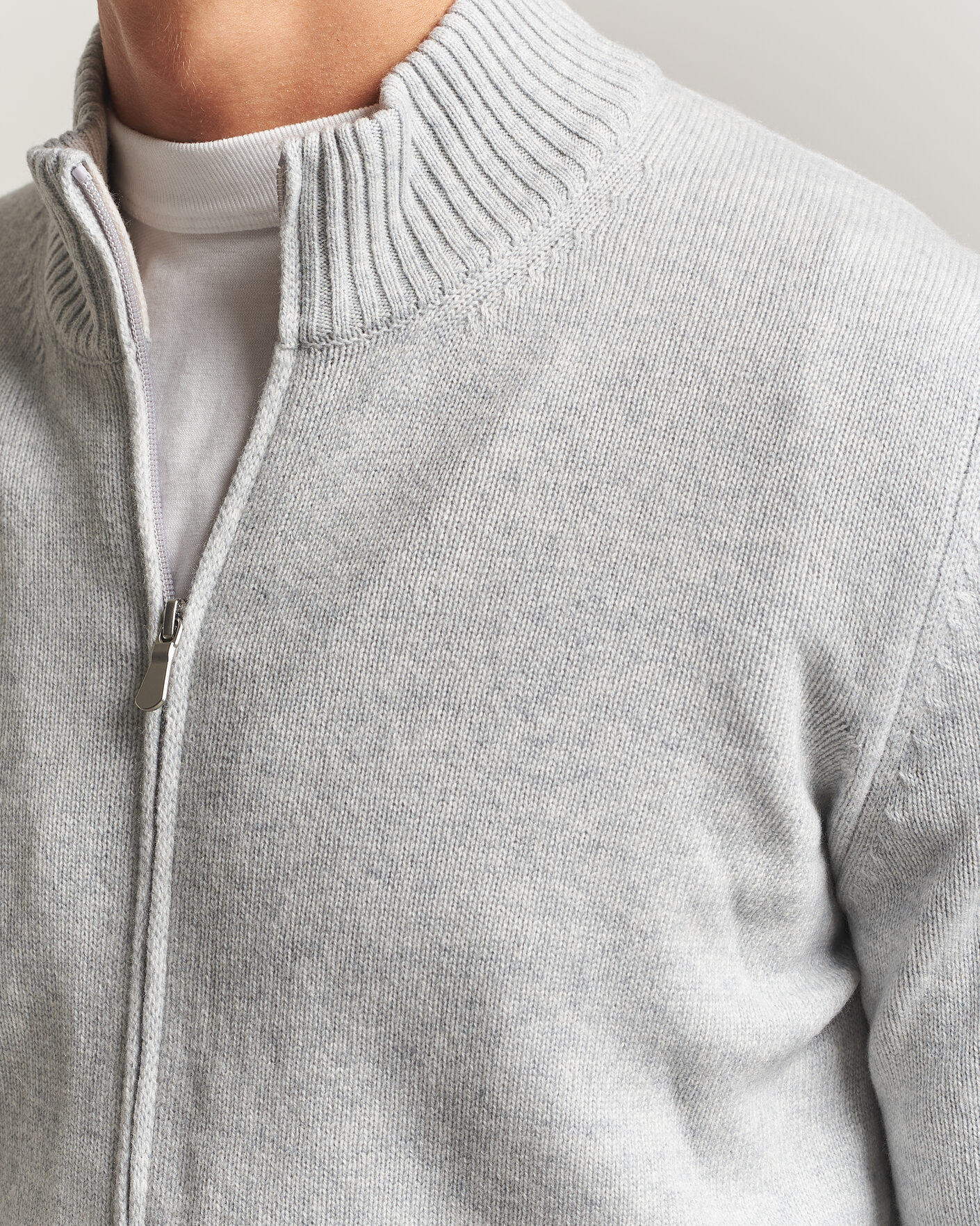 Mies | Puserot | Gran Sasso | Wool/Cashmere Full Zip Light Grey Melange