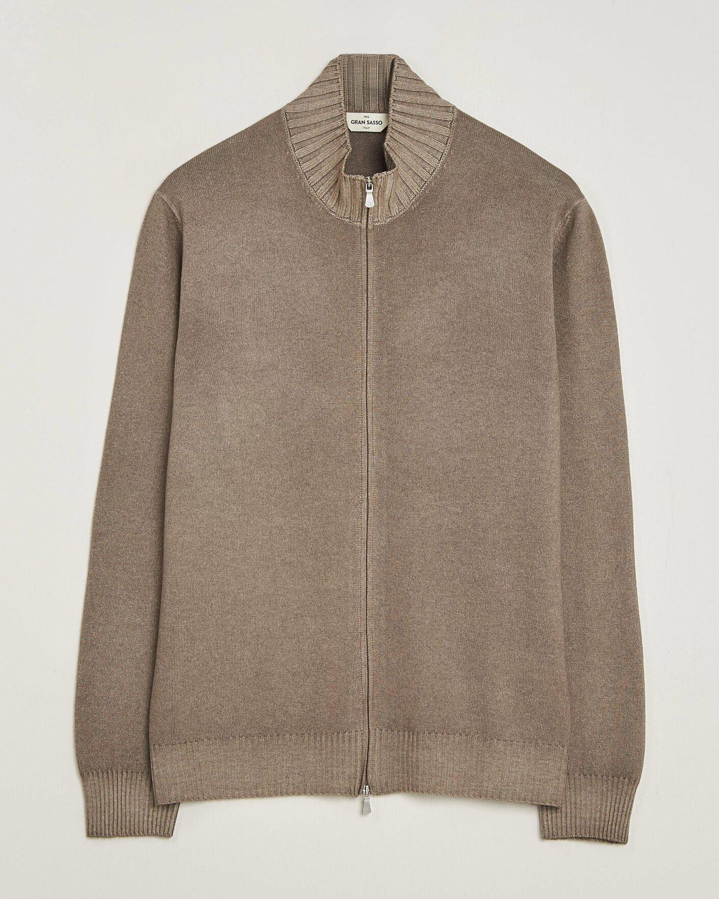 Mies | Puserot | Gran Sasso | Wool/Cashmere Washed Full Zip Brown Melange
