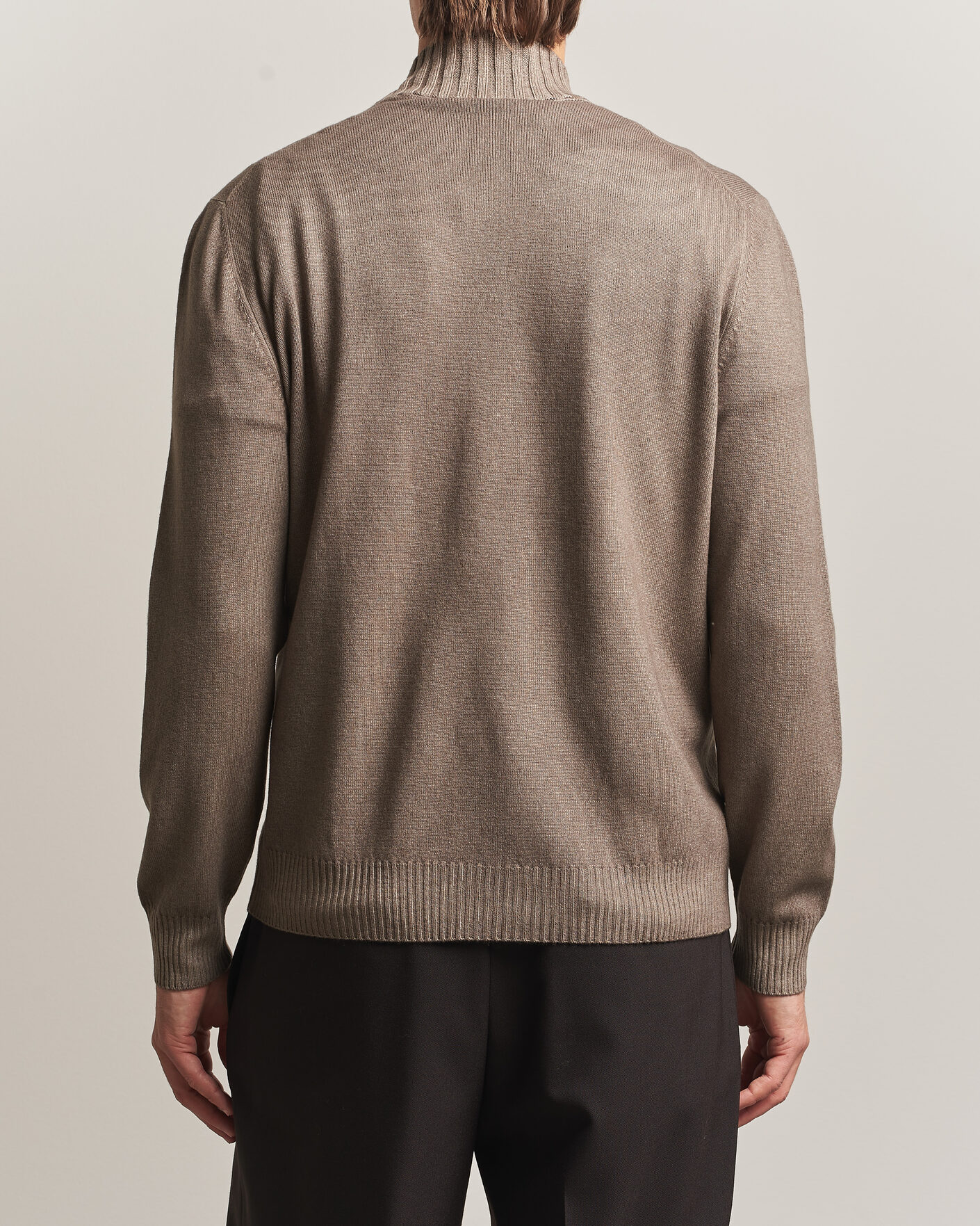Mies | Puserot | Gran Sasso | Wool/Cashmere Washed Full Zip Brown Melange