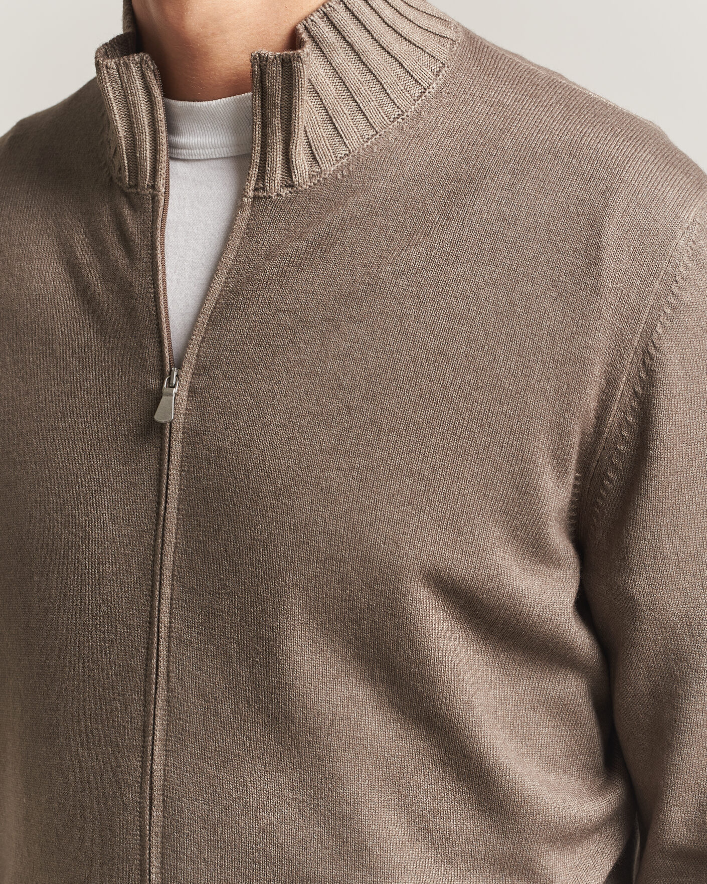 Mies | Puserot | Gran Sasso | Wool/Cashmere Washed Full Zip Brown Melange
