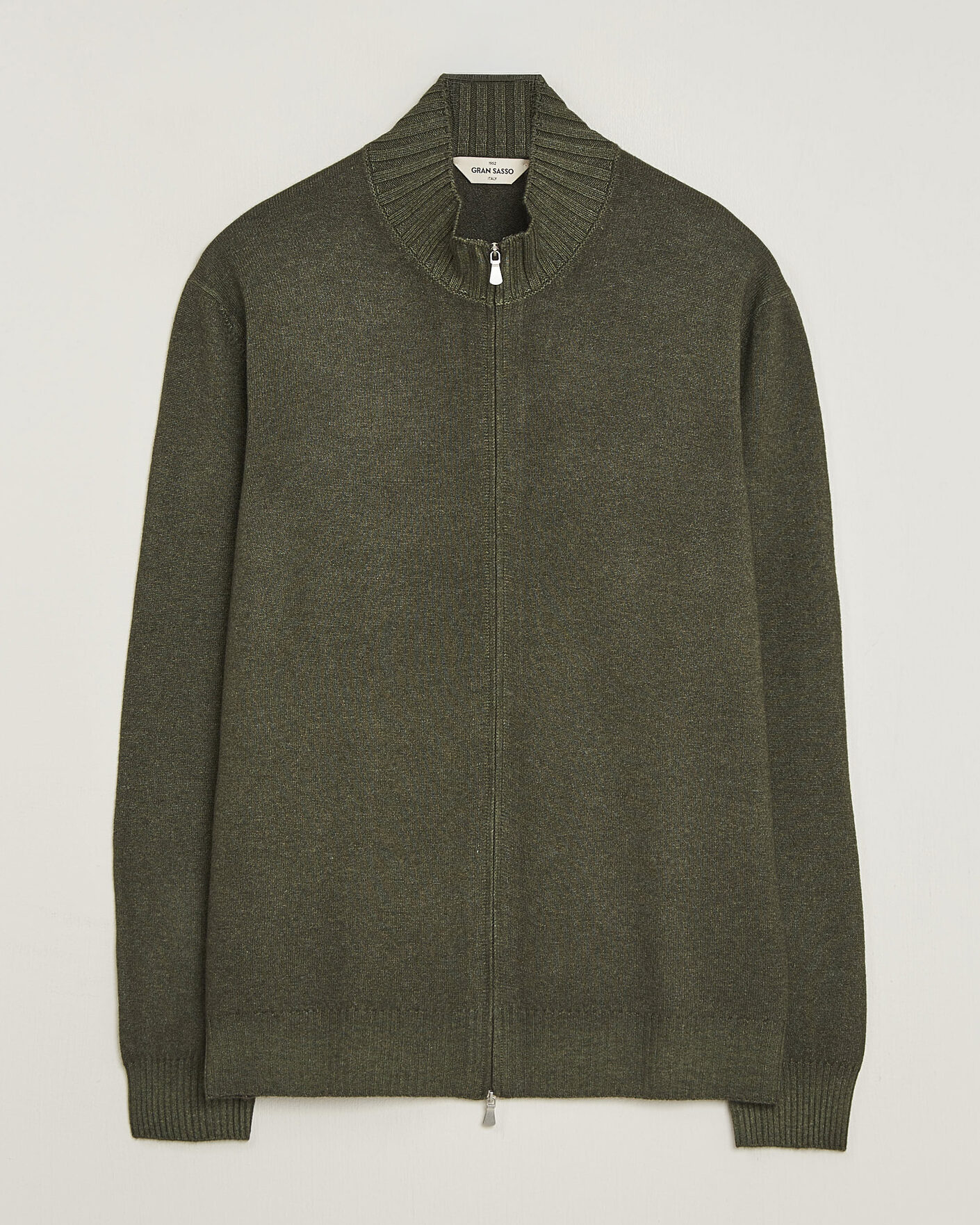 Mies | Puserot | Gran Sasso | Wool/Cashmere Washed Full Zip Olive Melange