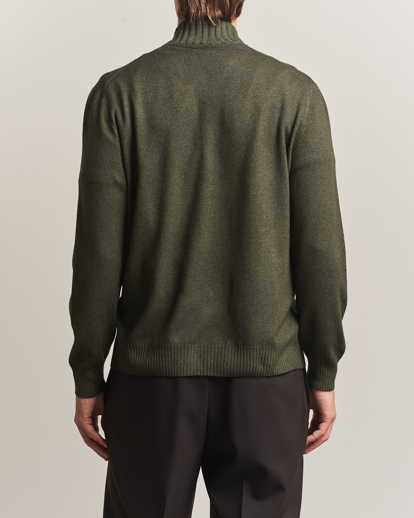 Mies | Puserot | Gran Sasso | Wool/Cashmere Washed Full Zip Olive Melange