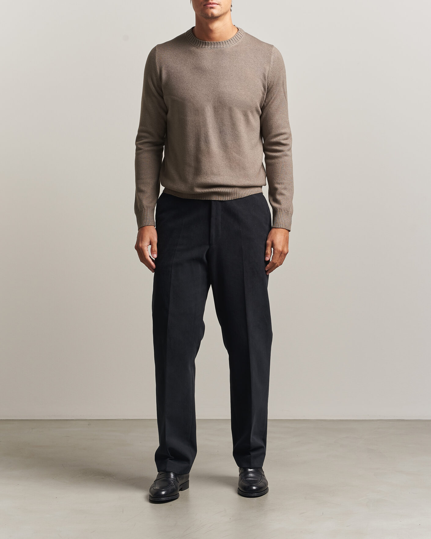 Mies | Puserot | Gran Sasso | Wool/Cashmere Washed Crew Neck Brown Melange