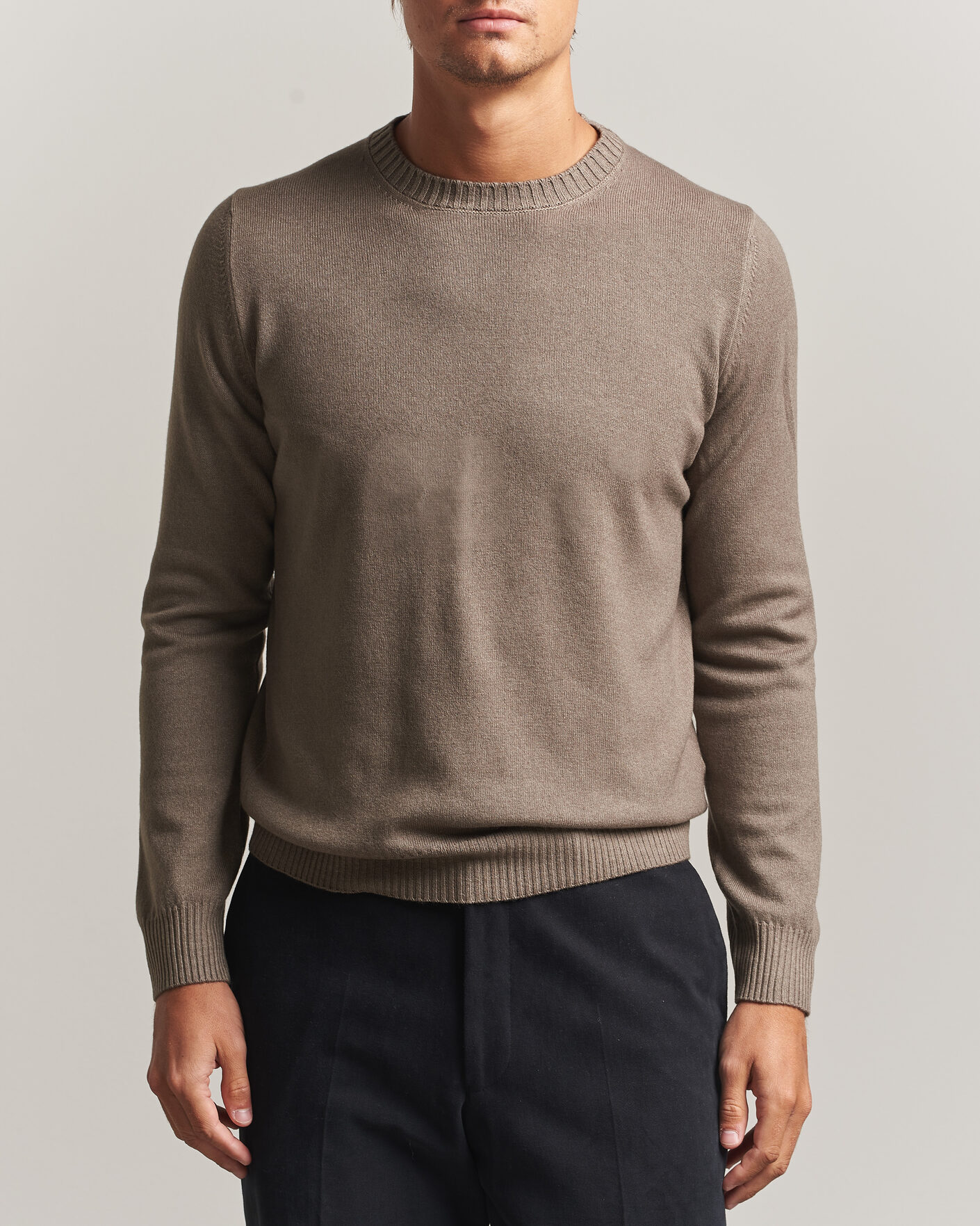 Mies | Puserot | Gran Sasso | Wool/Cashmere Washed Crew Neck Brown Melange