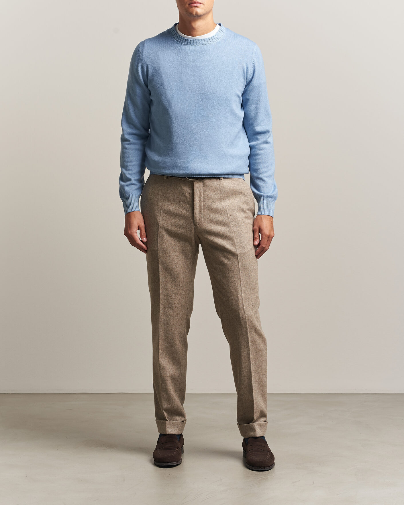 Mies | Puserot | Gran Sasso | Wool/Cashmere Washed Crew Neck Blue Melange