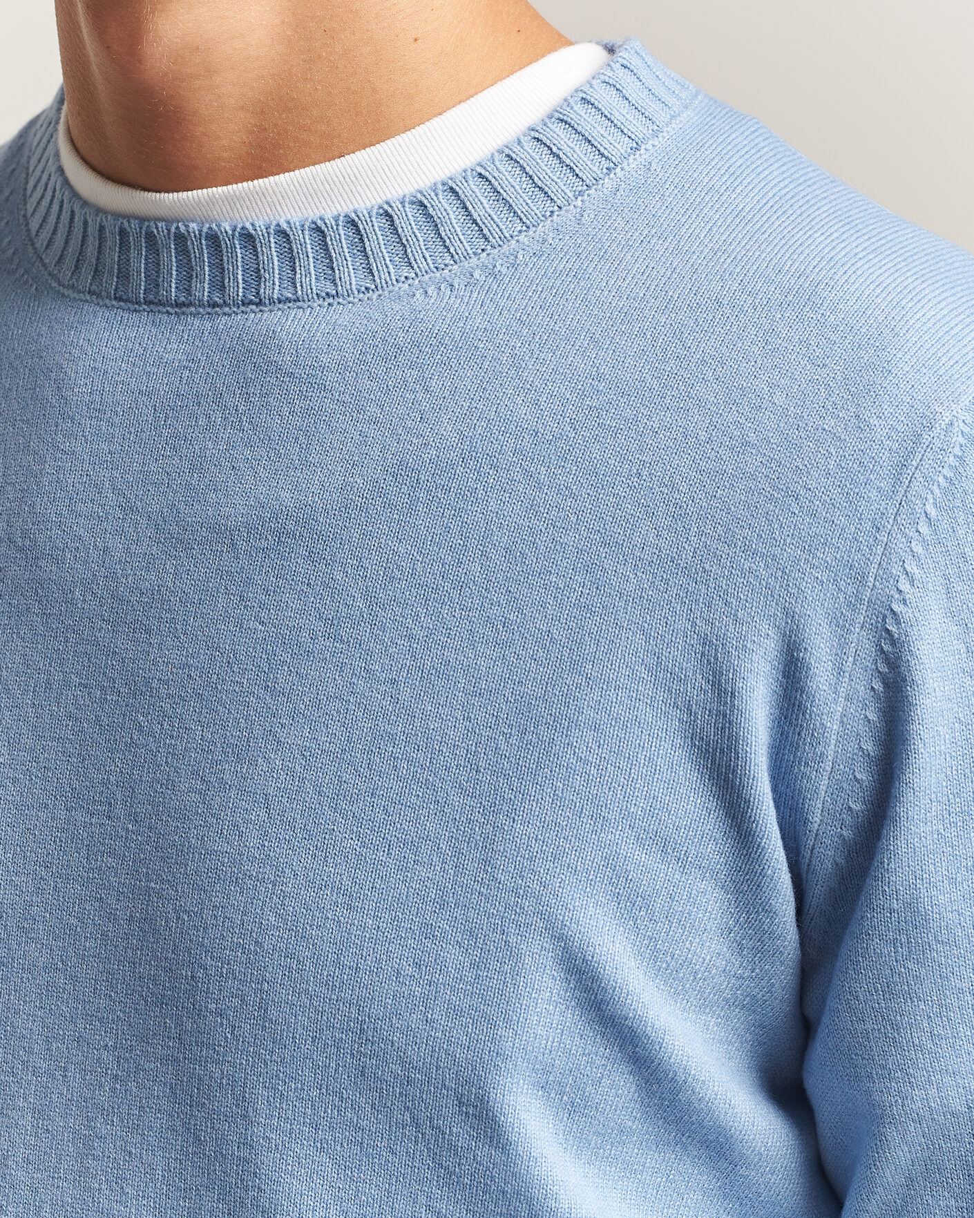Mies | Puserot | Gran Sasso | Wool/Cashmere Washed Crew Neck Blue Melange