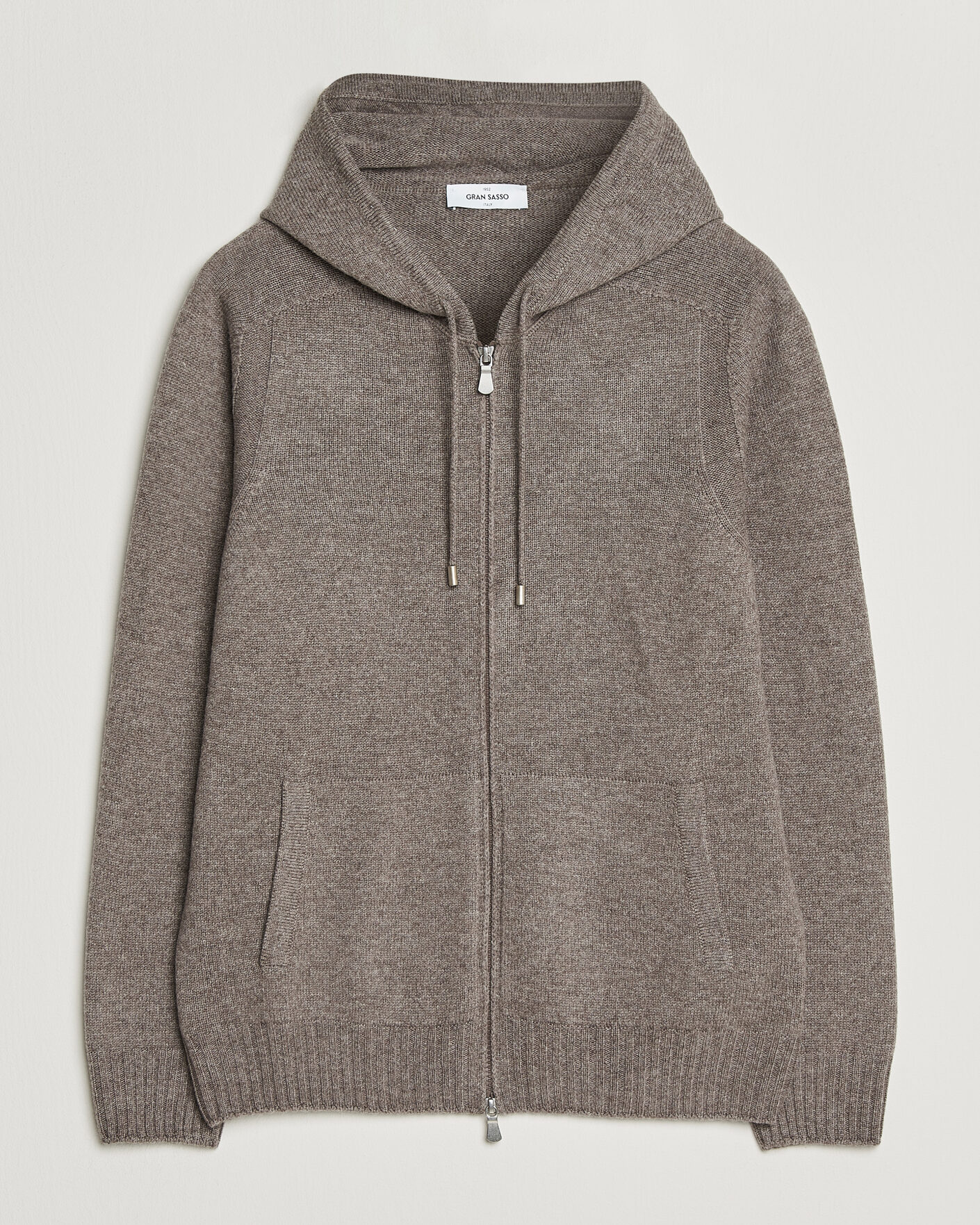 Mies | Puserot | Gran Sasso | Full Zip Wool Hoodie Taupe Melange