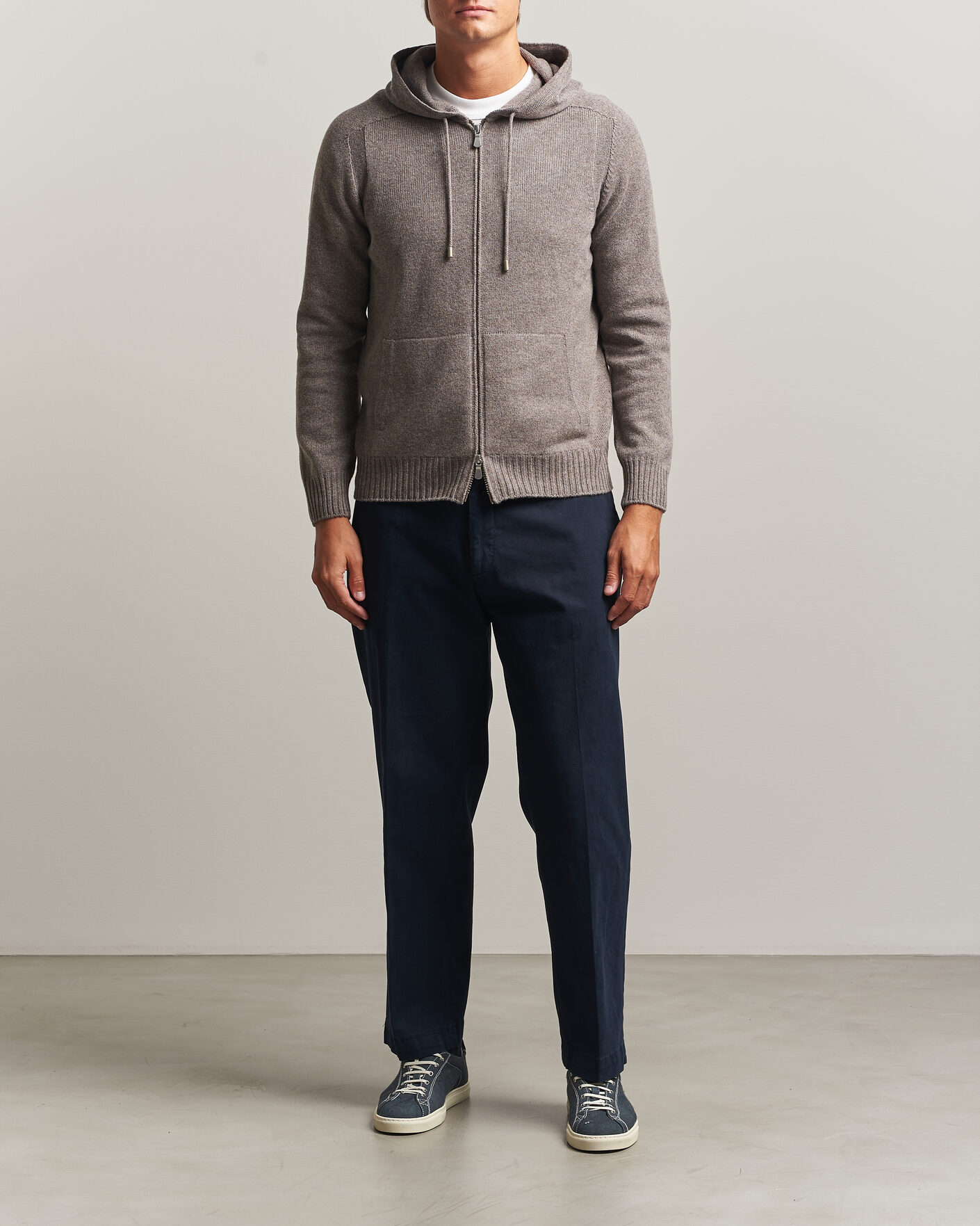 Mies | Puserot | Gran Sasso | Full Zip Wool Hoodie Taupe Melange