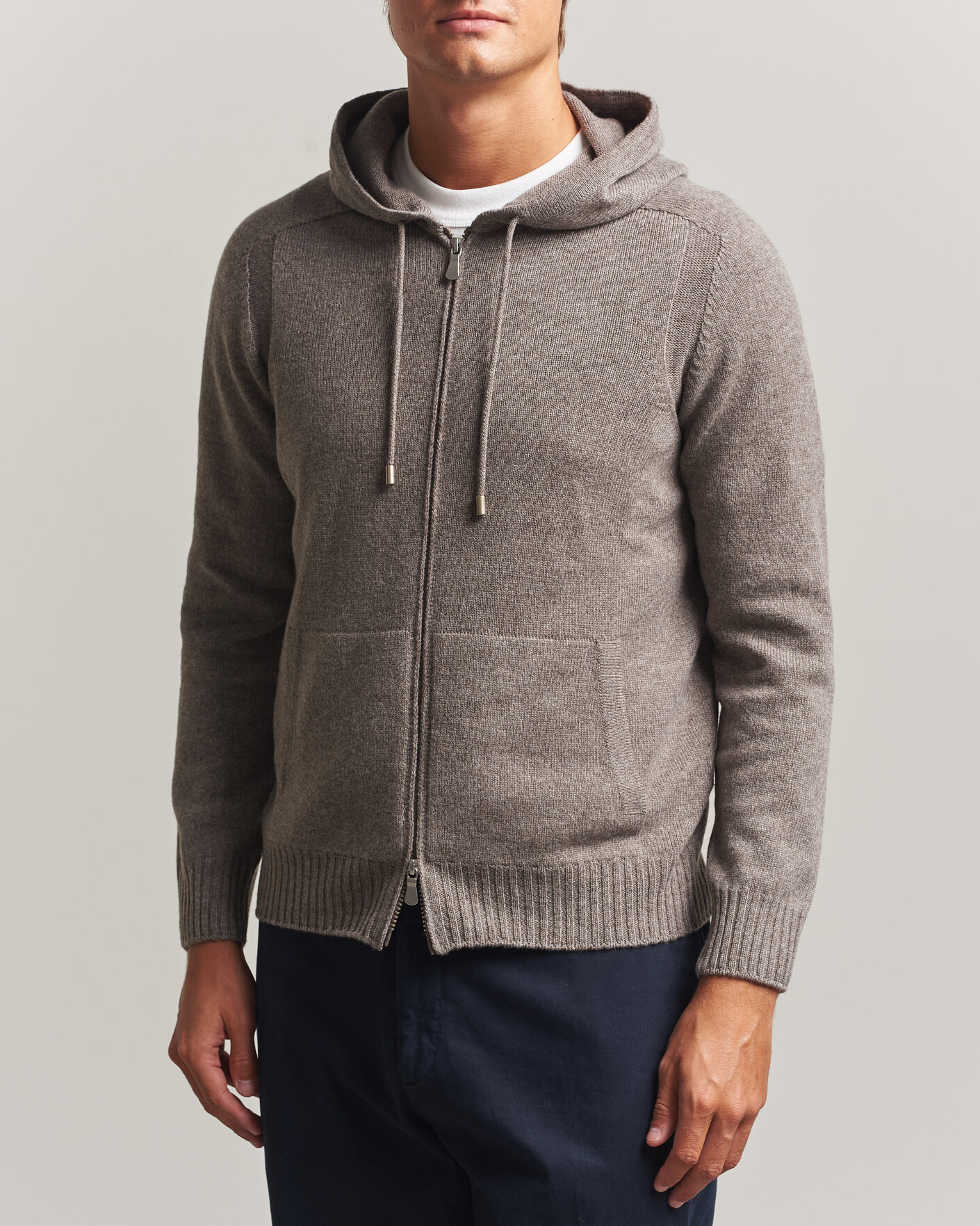Mies | Puserot | Gran Sasso | Full Zip Wool Hoodie Taupe Melange