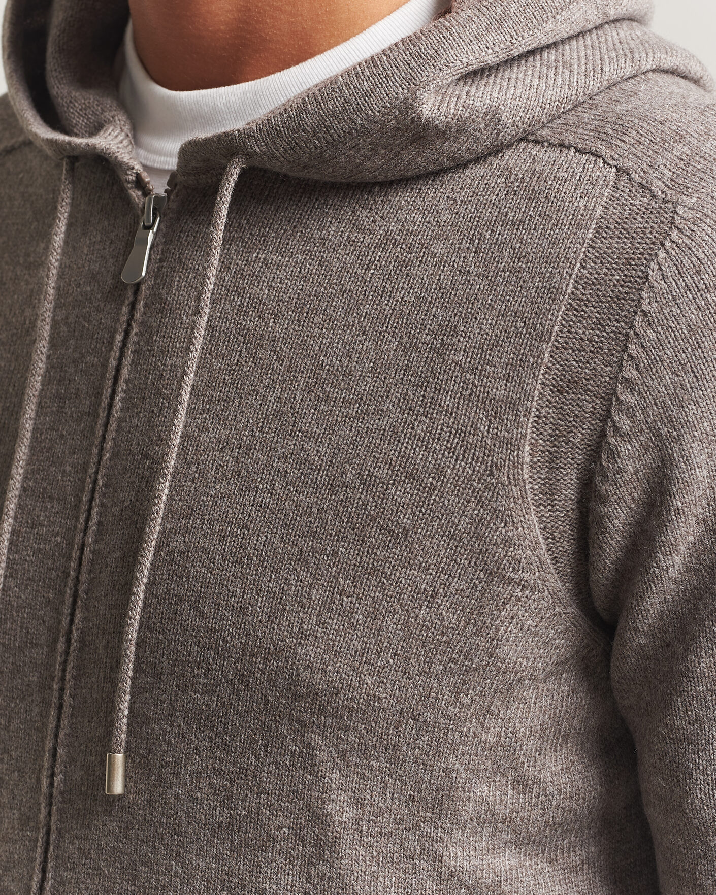 Mies | Puserot | Gran Sasso | Full Zip Wool Hoodie Taupe Melange