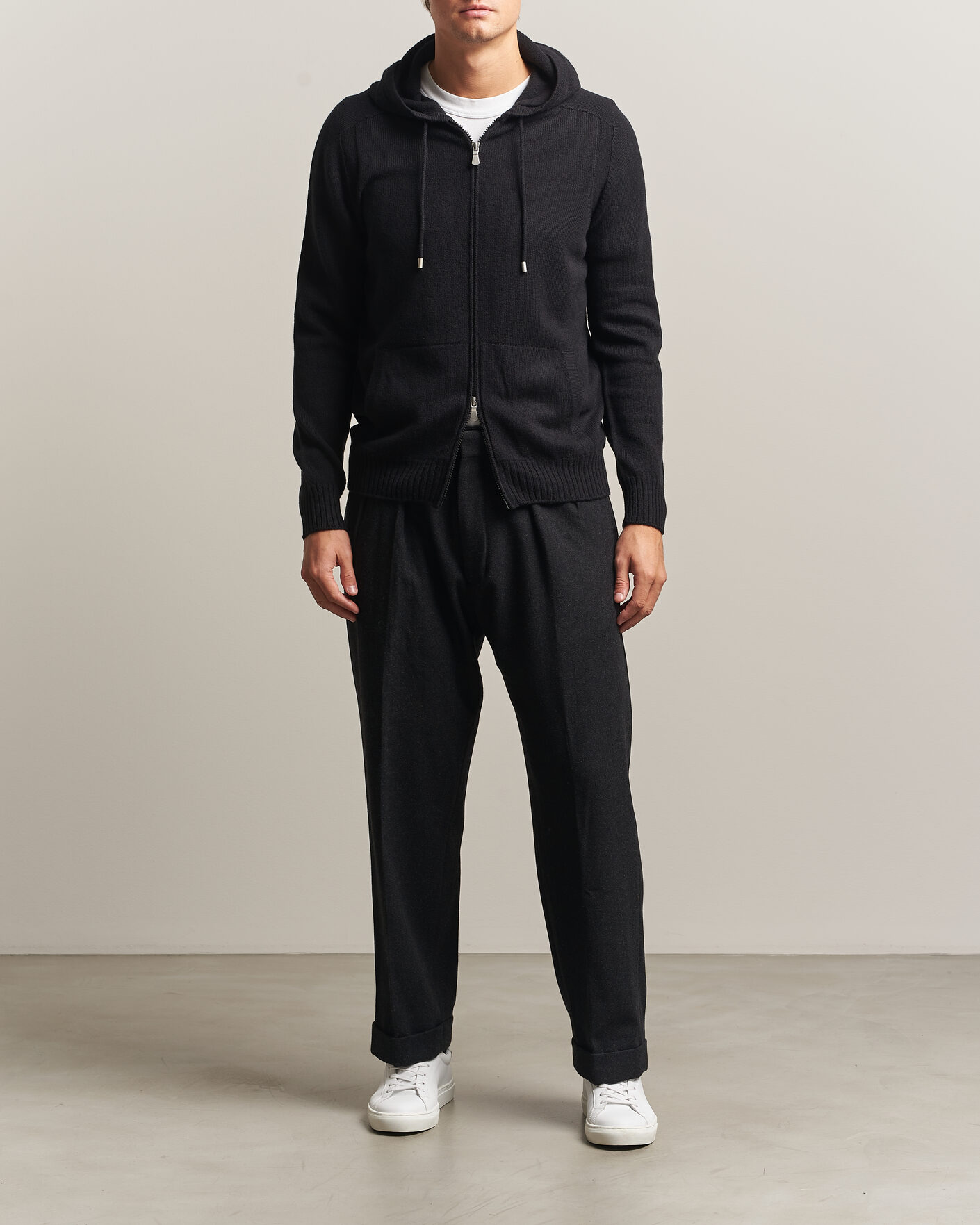 Mies | Puserot | Gran Sasso | Full Zip Wool Hoodie Black