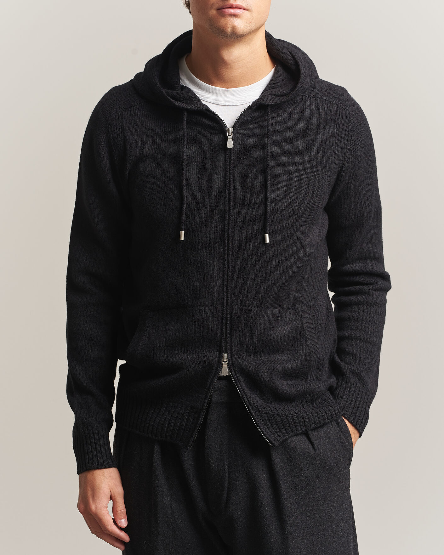 Mies | Puserot | Gran Sasso | Full Zip Wool Hoodie Black