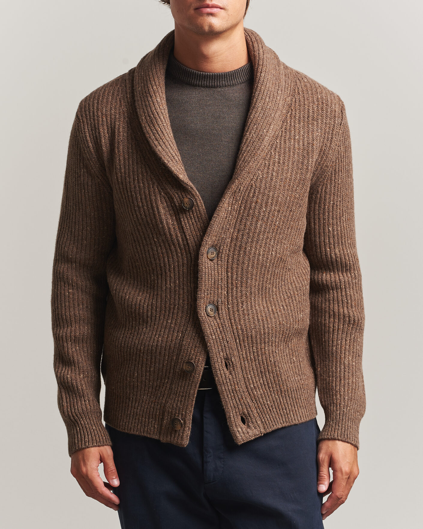Mies | Puserot | Gran Sasso | Wool/Cashmere Donegal Cardigan Brown