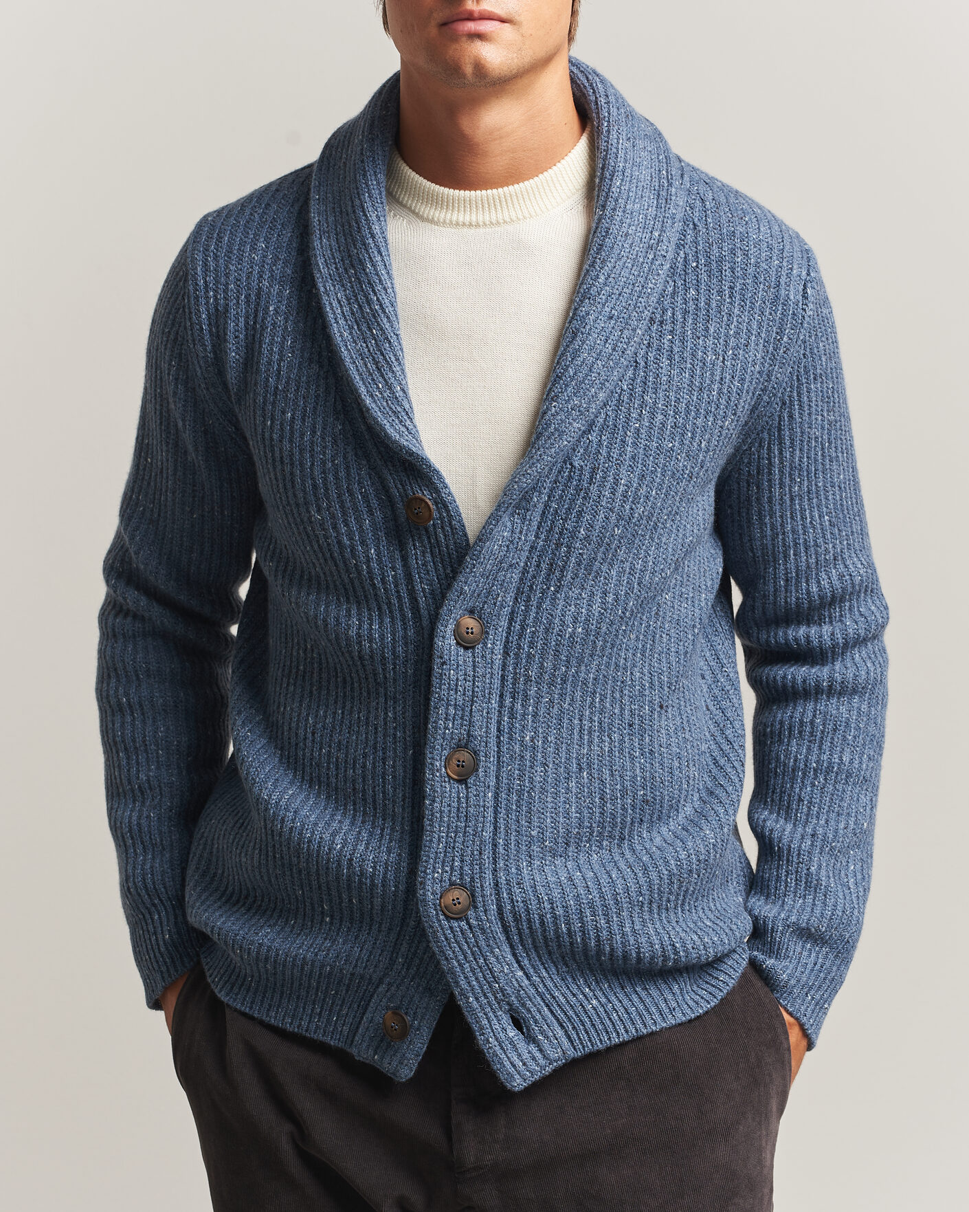 Mies | Puserot | Gran Sasso | Wool/Cashmere Donegal Cardigan Blue