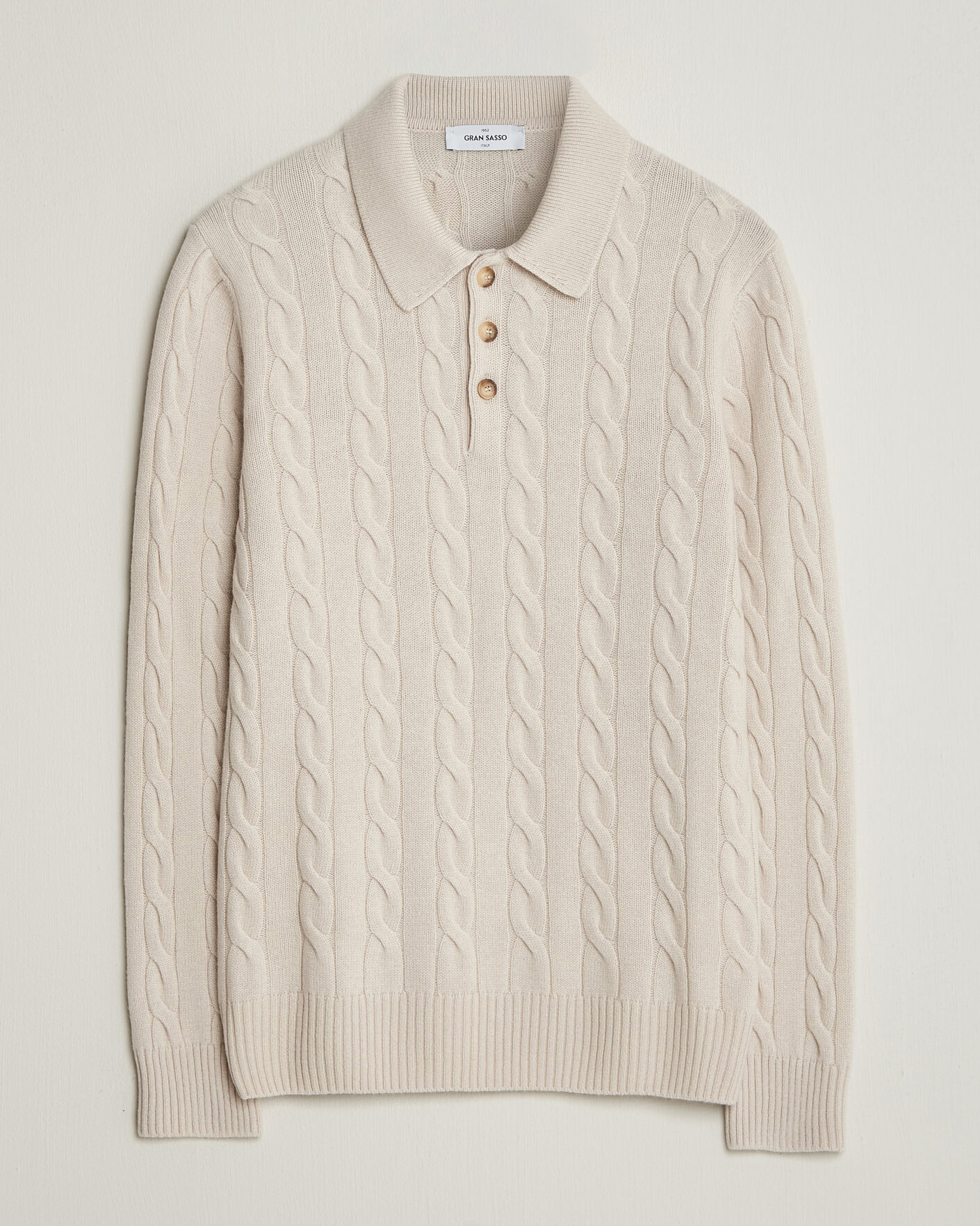 Mies | Puserot | Gran Sasso | Wool/Cashmere Cable Polo Beige Melange