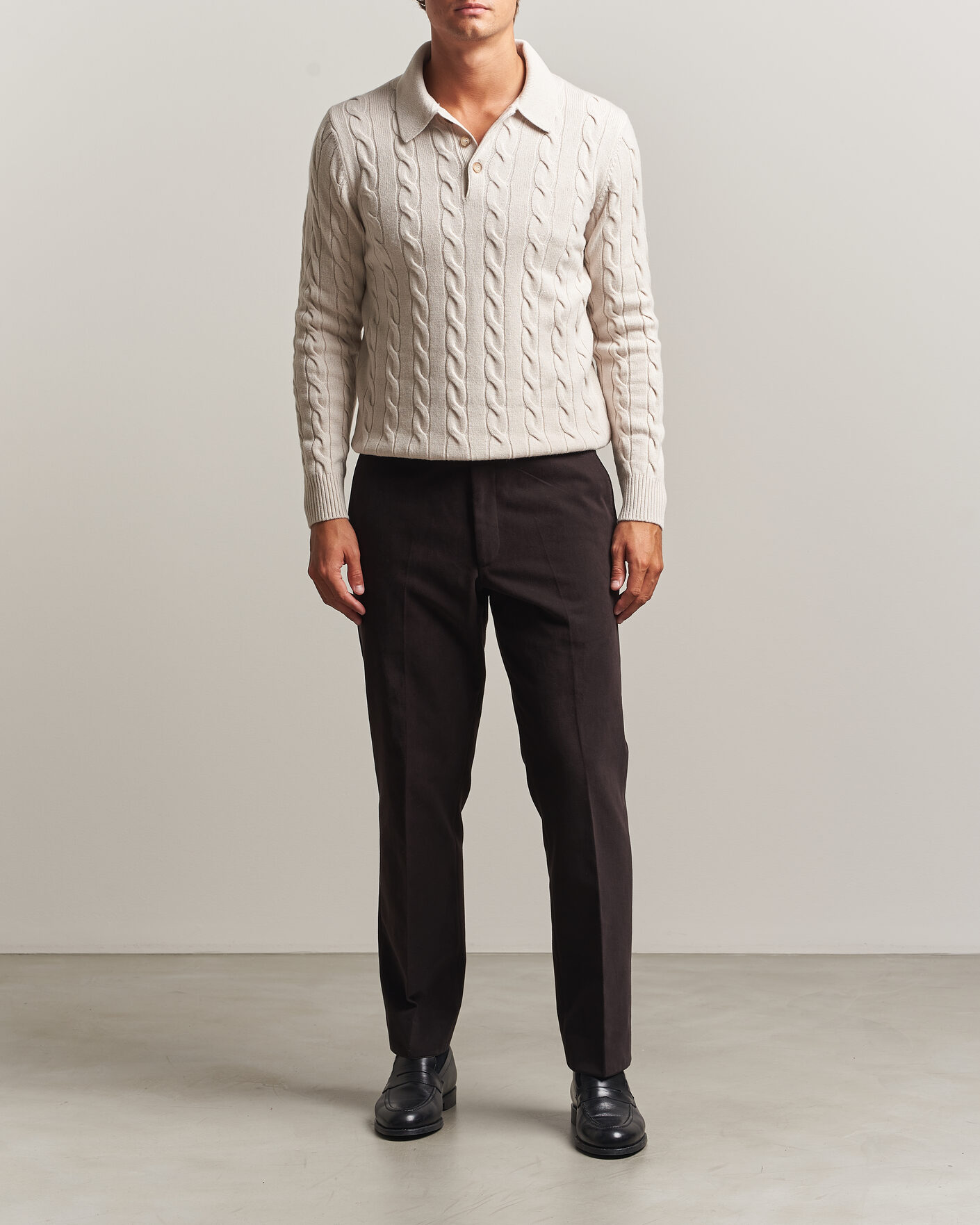 Mies | Puserot | Gran Sasso | Wool/Cashmere Cable Polo Beige Melange