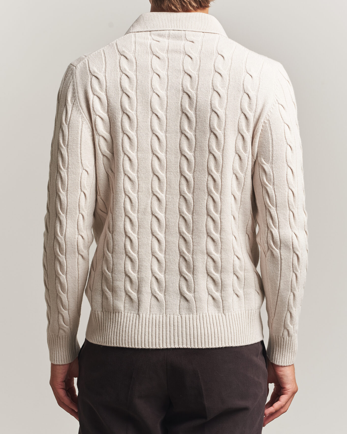 Mies | Puserot | Gran Sasso | Wool/Cashmere Cable Polo Beige Melange