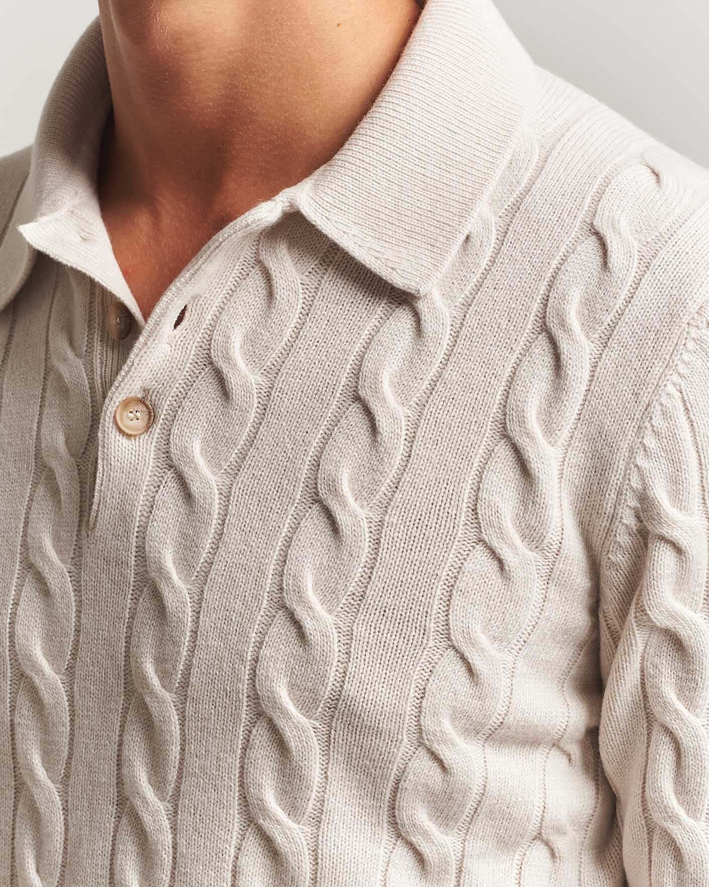 Mies | Puserot | Gran Sasso | Wool/Cashmere Cable Polo Beige Melange