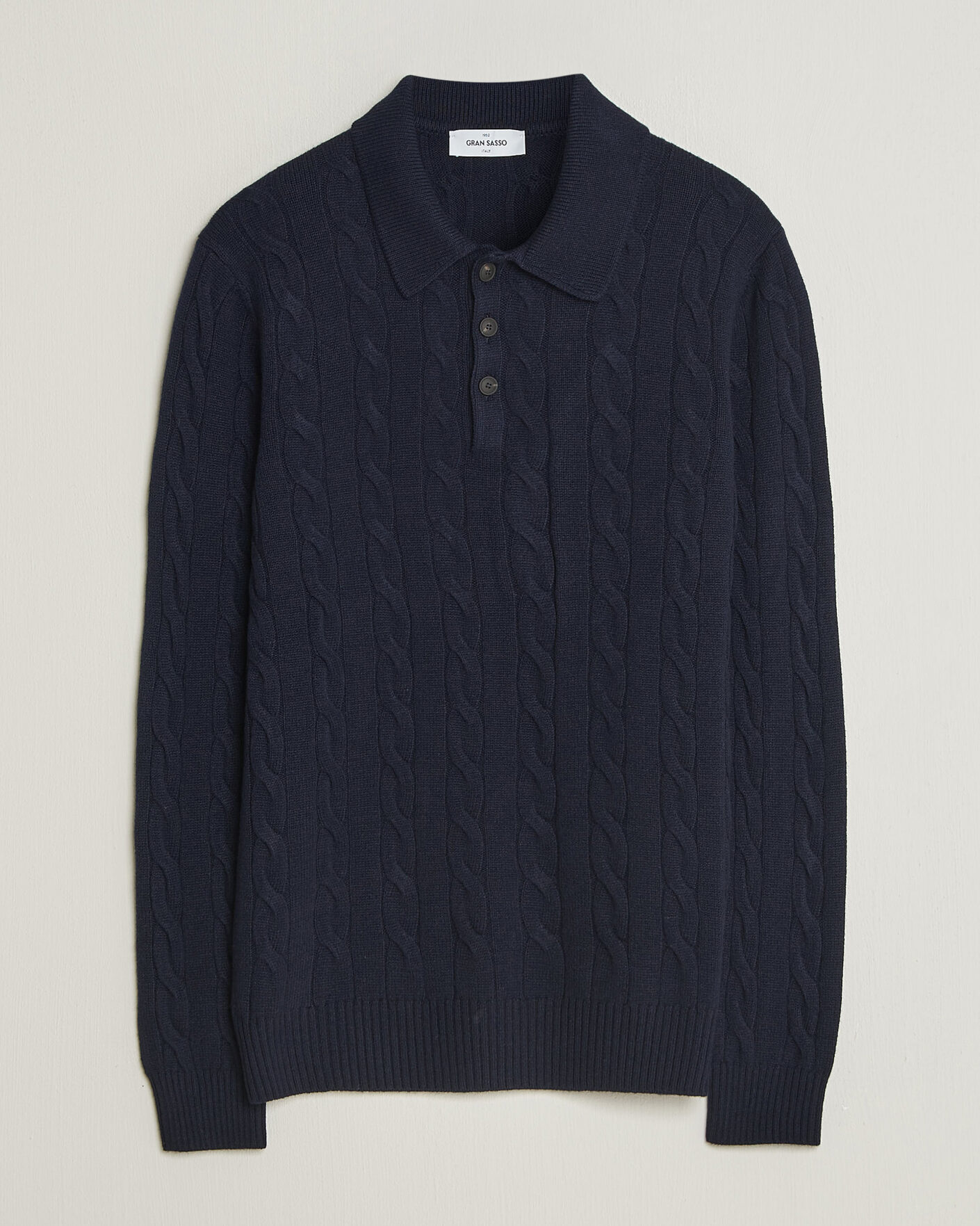 Mies | Puserot | Gran Sasso | Wool/Cashmere Cable Polo Navy