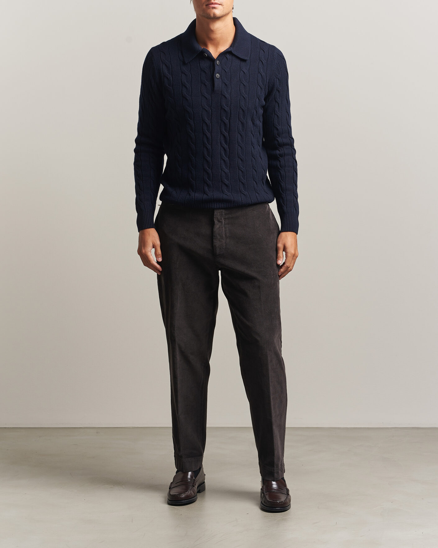 Mies | Puserot | Gran Sasso | Wool/Cashmere Cable Polo Navy