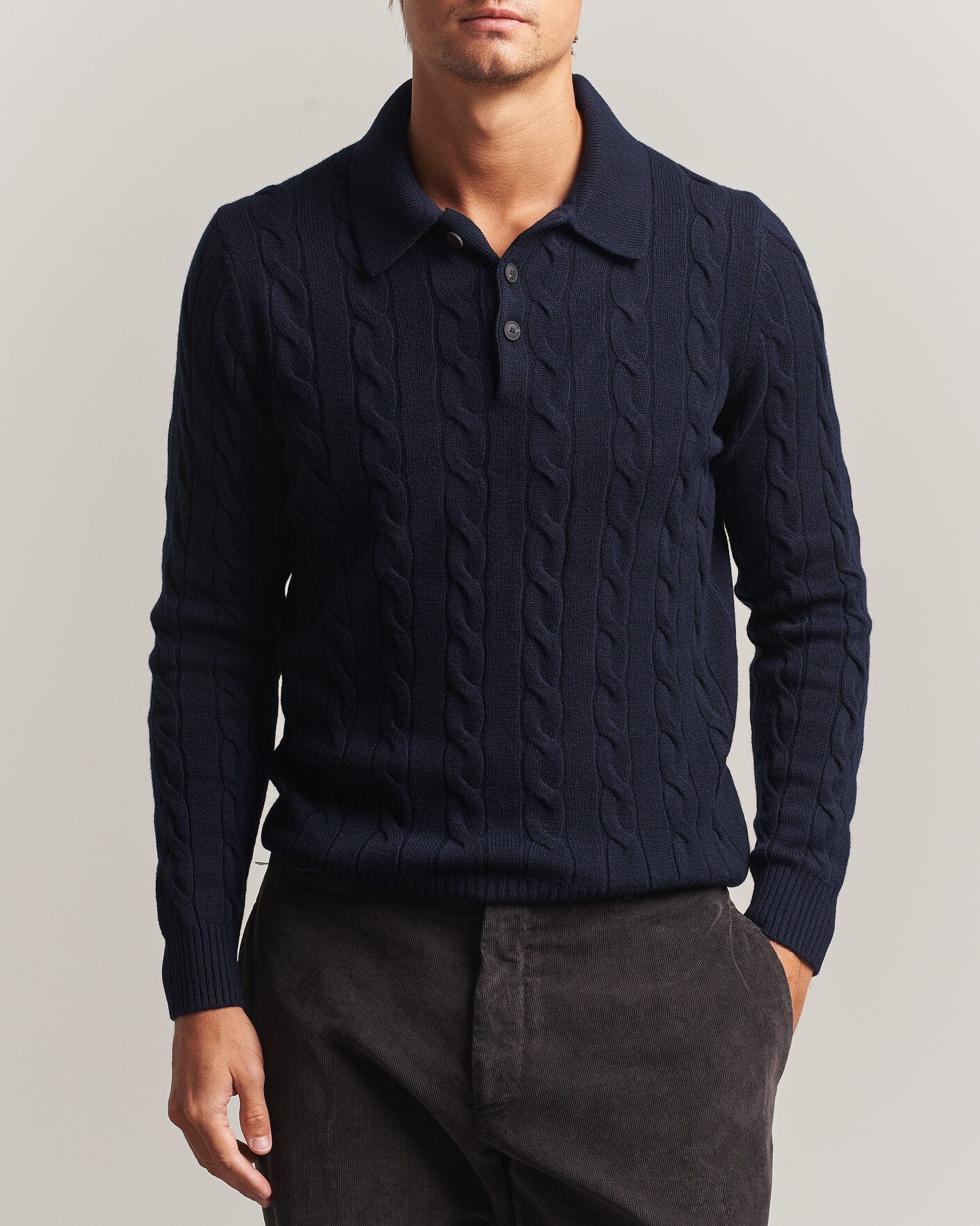 Mies | Puserot | Gran Sasso | Wool/Cashmere Cable Polo Navy