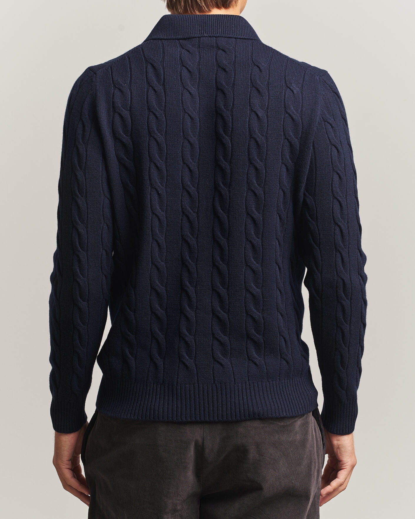 Mies | Puserot | Gran Sasso | Wool/Cashmere Cable Polo Navy