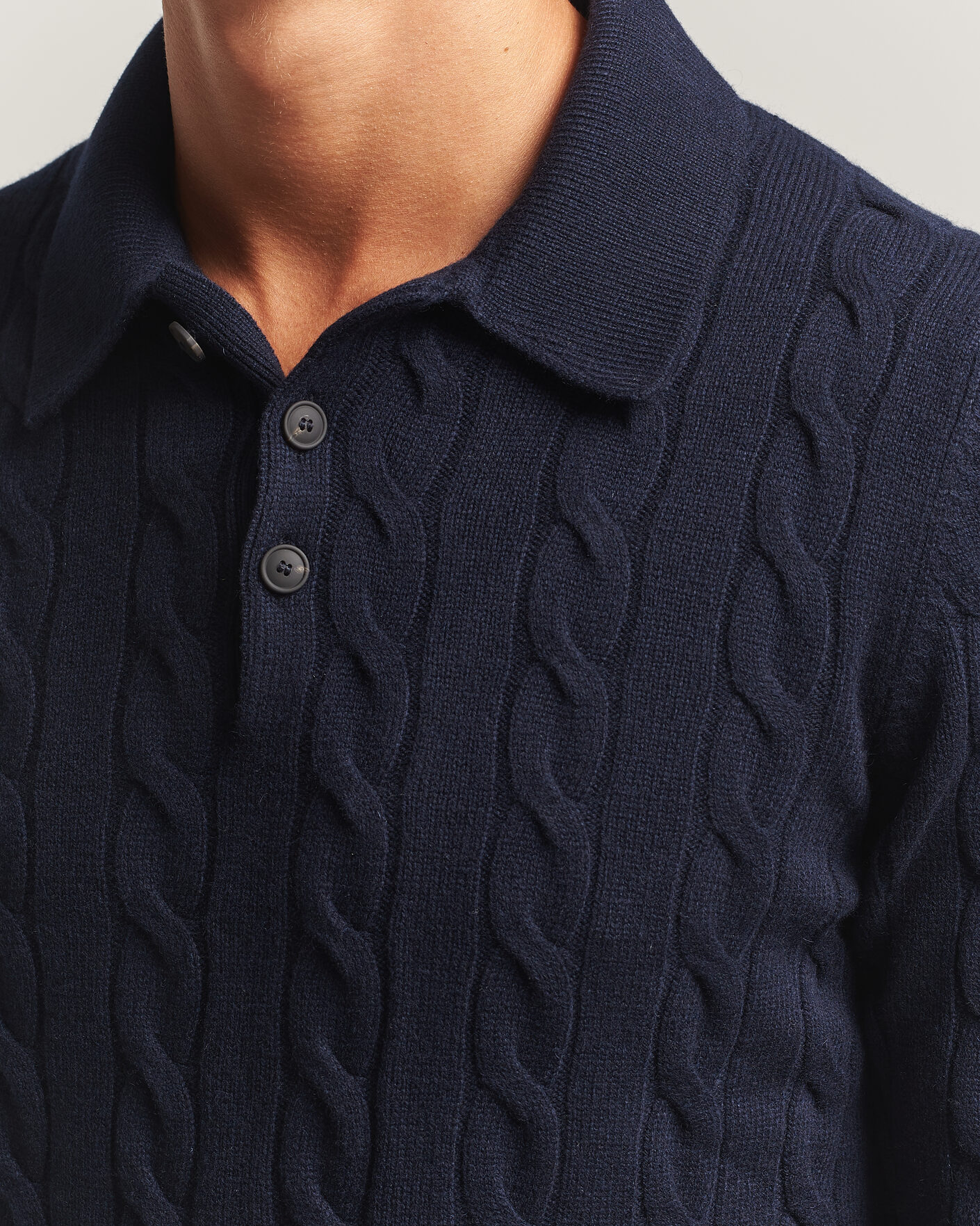 Mies | Puserot | Gran Sasso | Wool/Cashmere Cable Polo Navy
