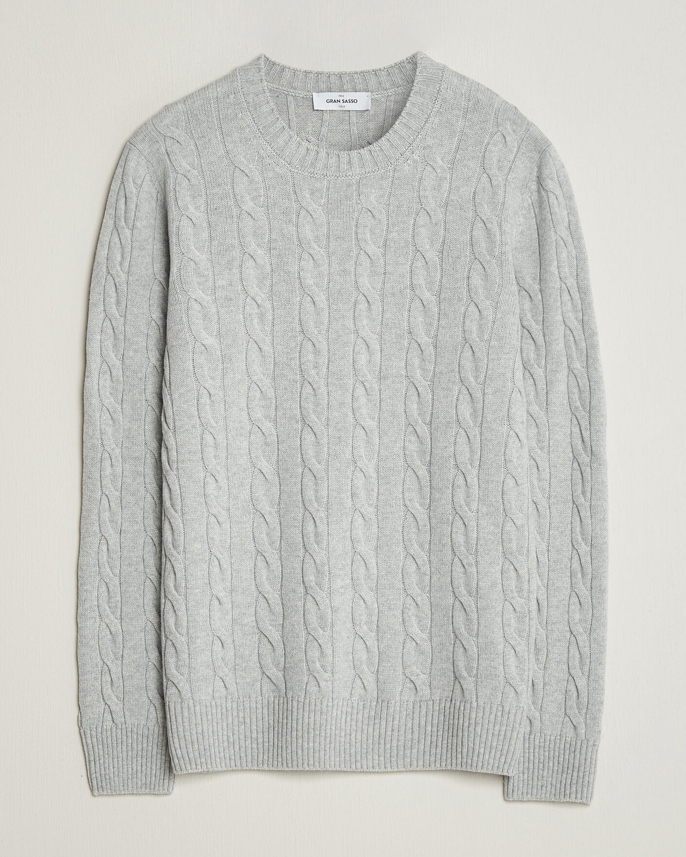 Mies | Puserot | Gran Sasso | Wool/Cashmere Cable Crew Neck Light Grey Melange