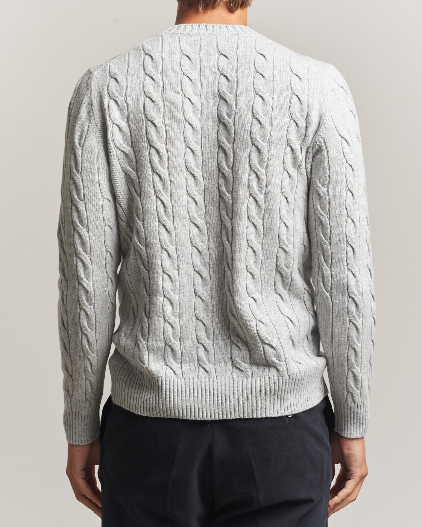 Mies | Puserot | Gran Sasso | Wool/Cashmere Cable Crew Neck Light Grey Melange