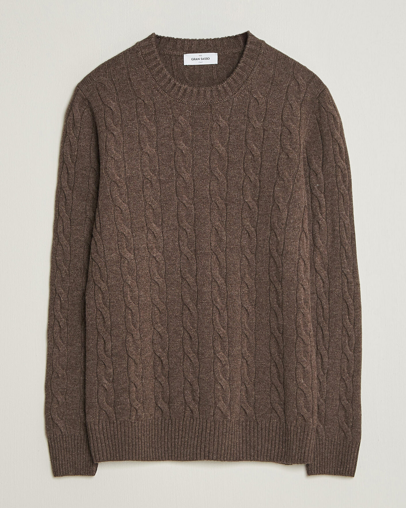 Mies | Puserot | Gran Sasso | Wool/Cashmere Cable Crew Neck Dark Brown Melange