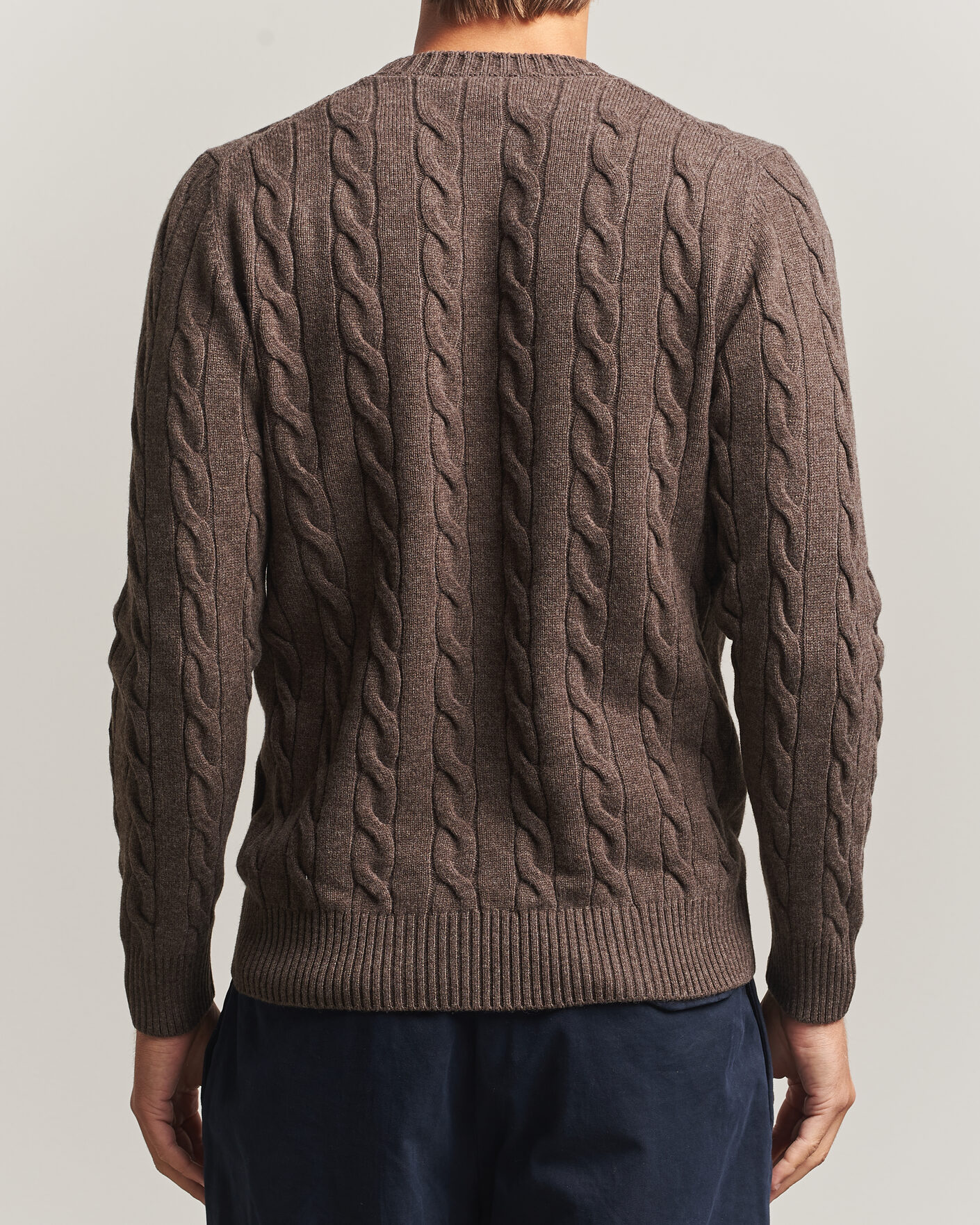 Mies | Puserot | Gran Sasso | Wool/Cashmere Cable Crew Neck Dark Brown Melange