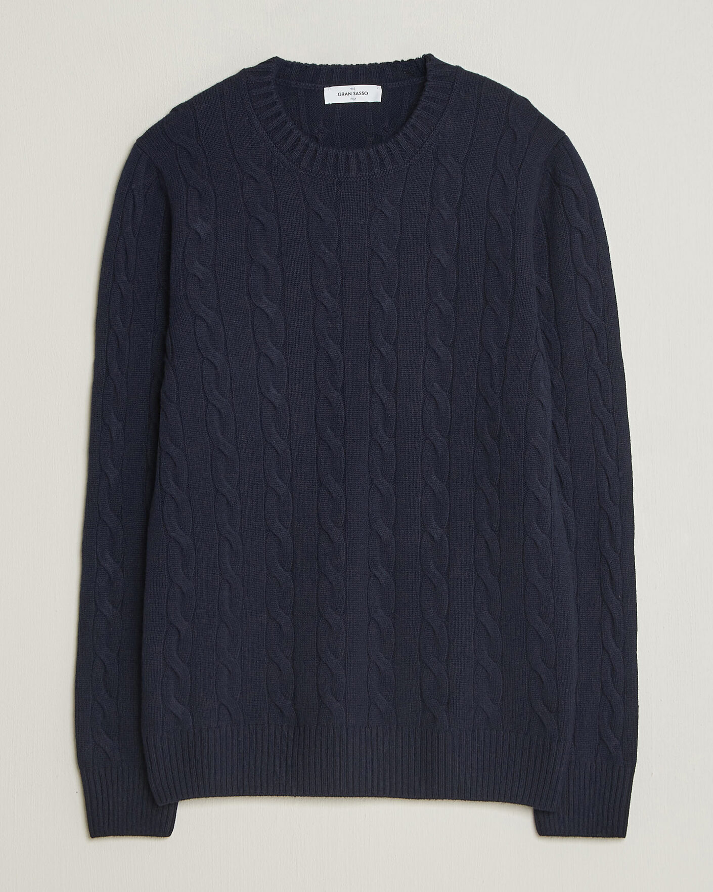 Mies | Puserot | Gran Sasso | Wool/Cashmere Cable Crew Neck Navy